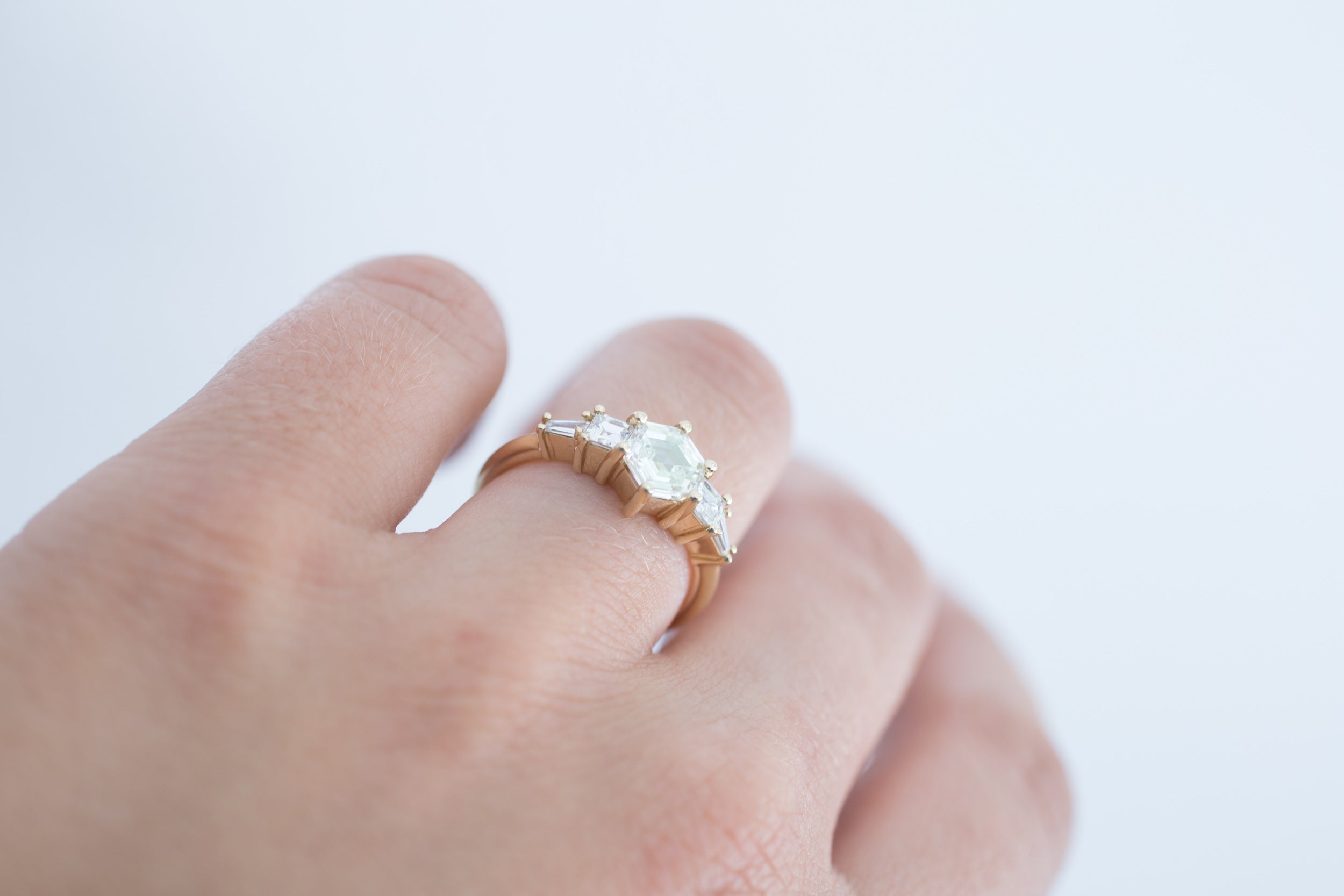 Hexagon Step–Cut Diamond Cluster Ring | Engagement Ring | 14k Recycled Gold | One of a Kind