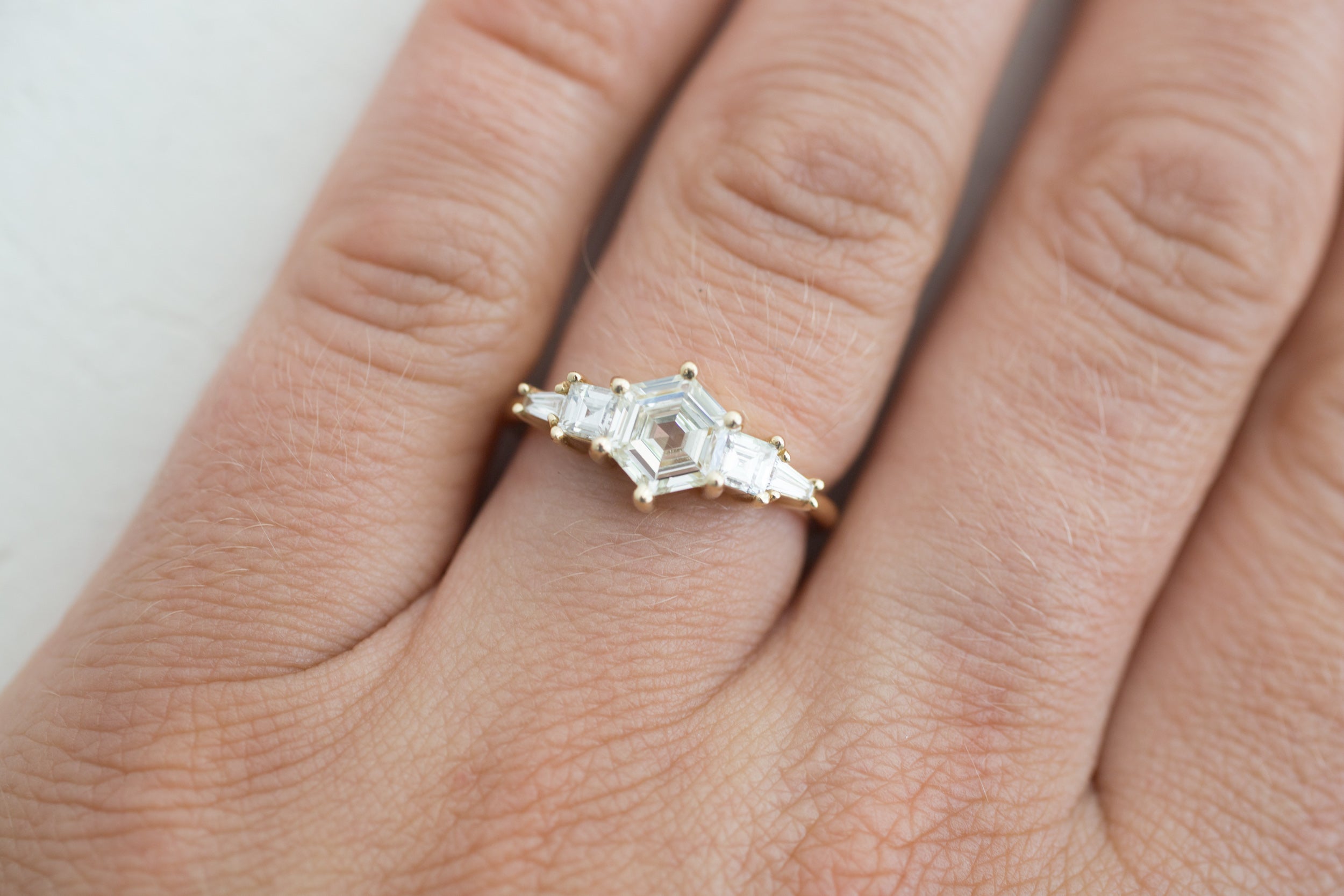 Hexagon Step–Cut Diamond Cluster Ring | Engagement Ring | 14k Recycled Gold | One of a Kind