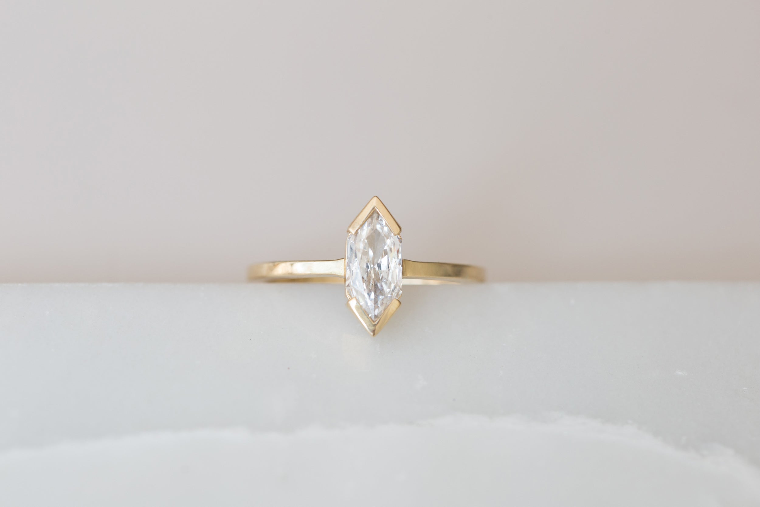 Varda Ring | Modified Hexagonal Brilliant Cut Diamond Solitaire Engagement Ring | 14k Recycled Gold | One of a Kind