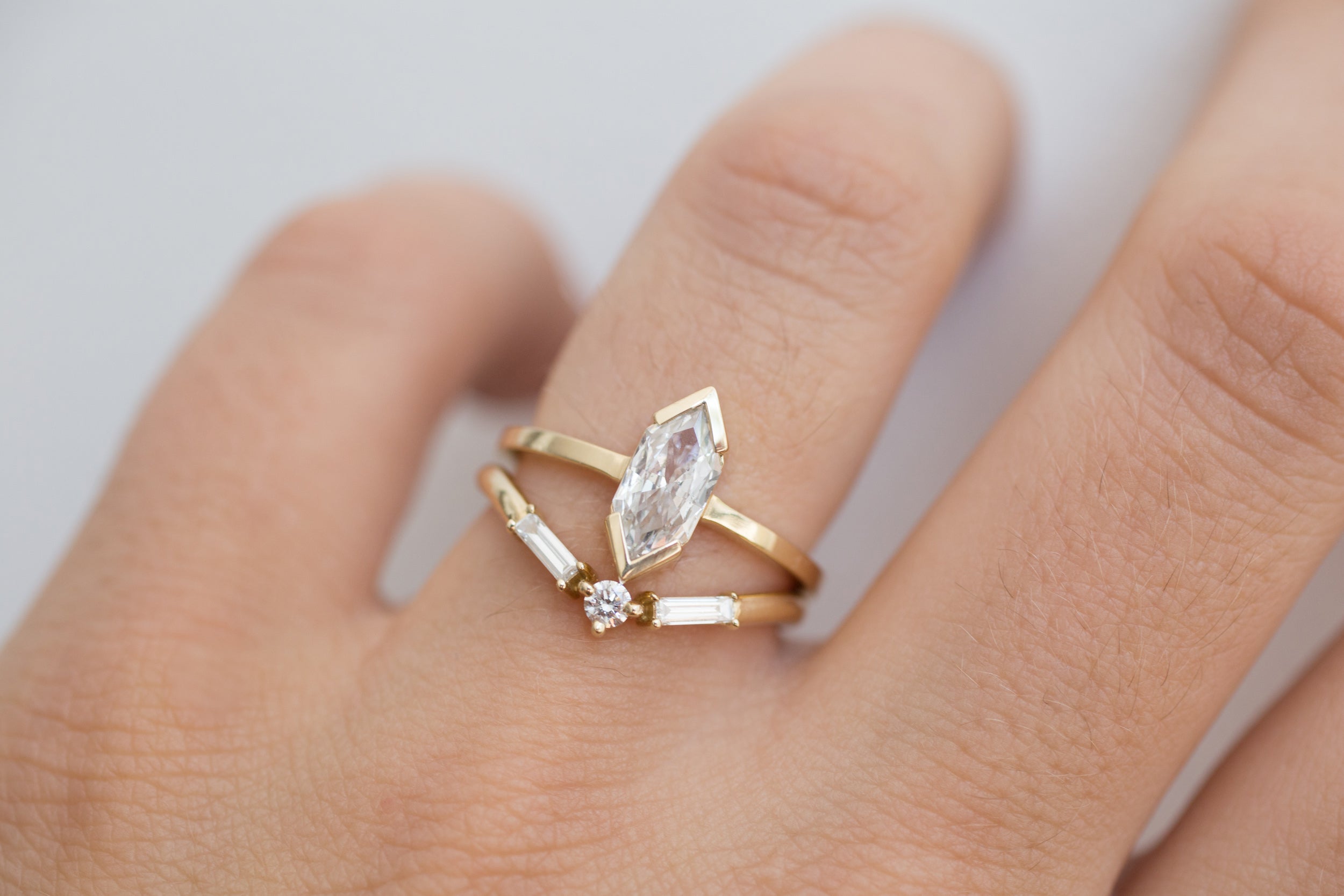 Varda Ring | Modified Hexagonal Brilliant Cut Diamond Solitaire Engagement Ring | 14k Recycled Gold | One of a Kind