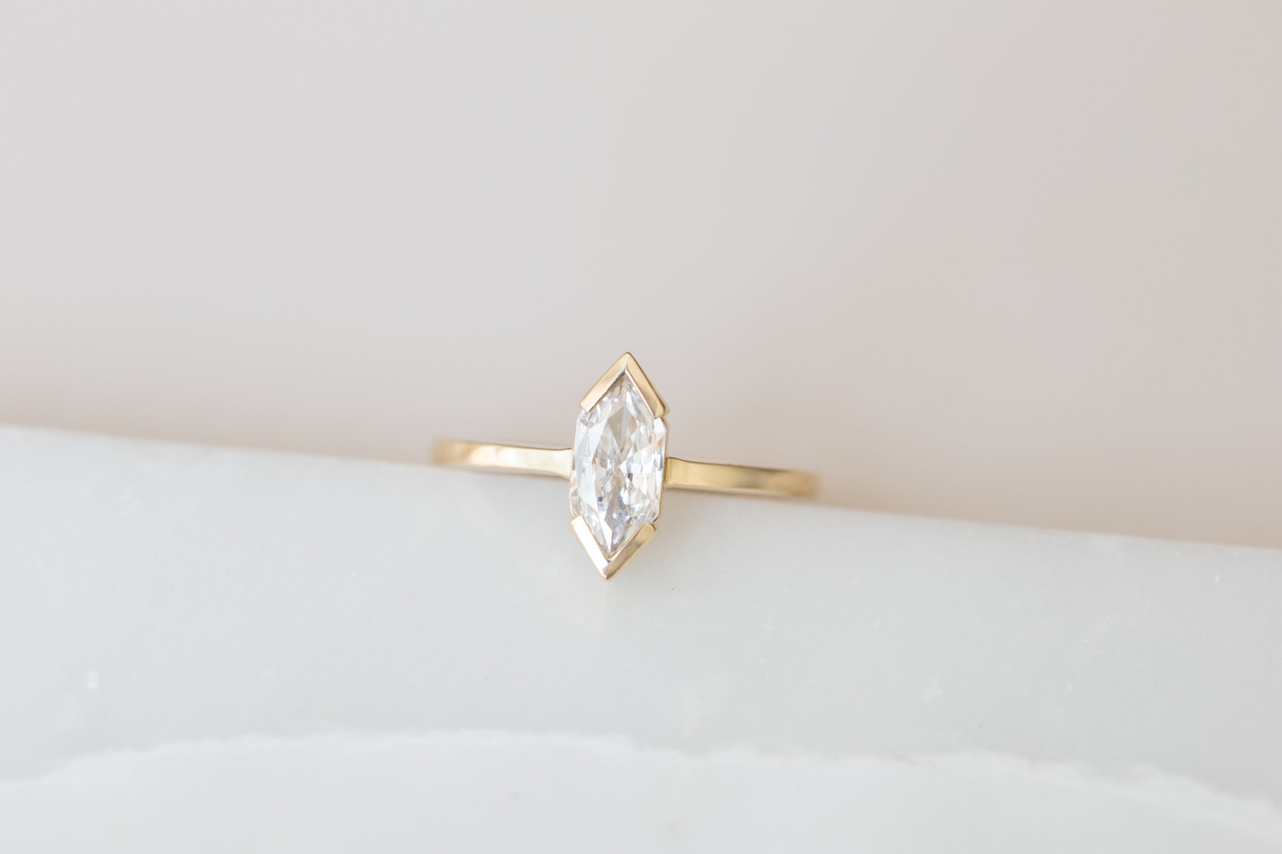 Varda Ring | Modified Hexagonal Brilliant Cut Diamond Solitaire Engagement Ring | 14k Recycled Gold | One of a Kind