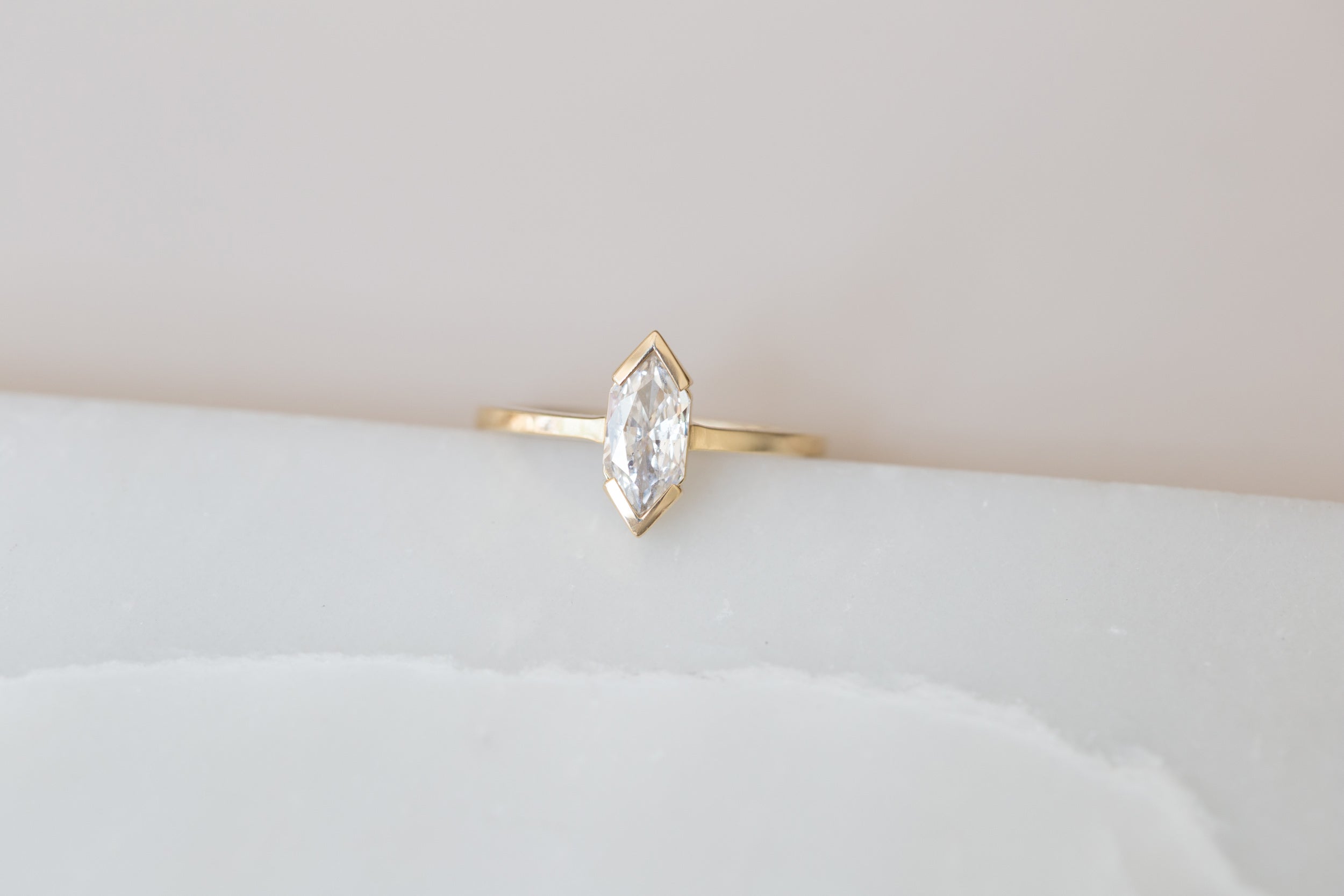 Varda Ring | Modified Hexagonal Brilliant Cut Diamond Solitaire Engagement Ring | 14k Recycled Gold | One of a Kind
