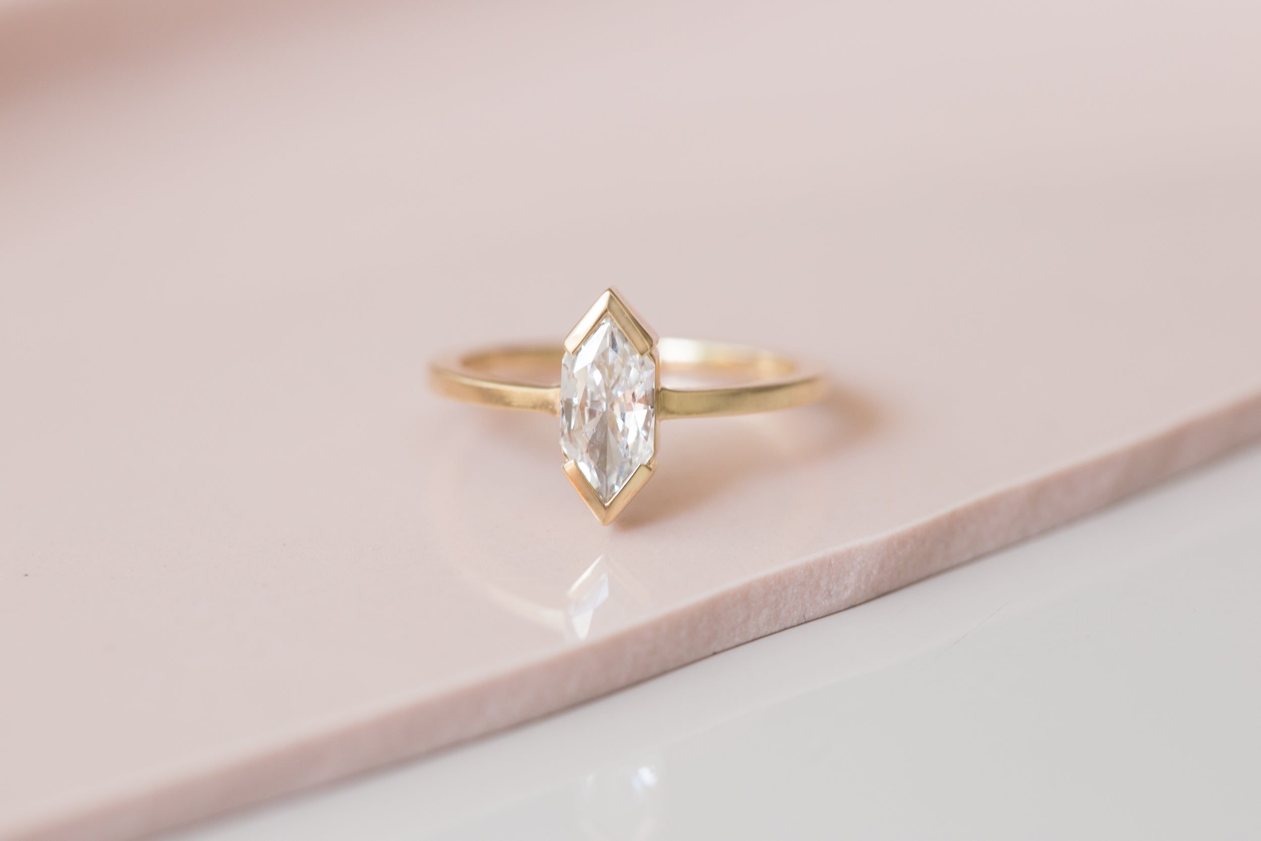 Varda Ring | Modified Hexagonal Brilliant Cut Diamond Solitaire Engagement Ring | 14k Recycled Gold | One of a Kind
