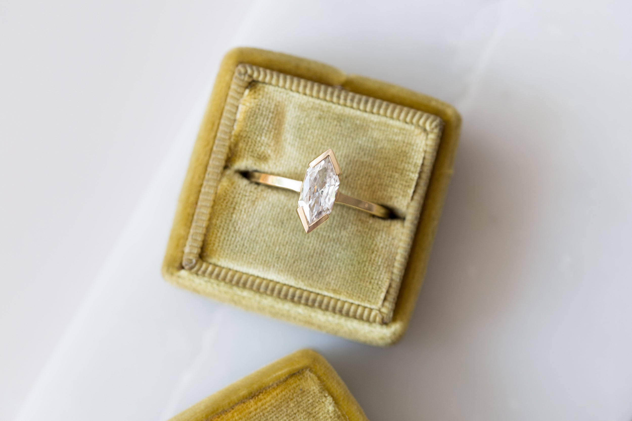 Varda Ring | Modified Hexagonal Brilliant Cut Diamond Solitaire Engagement Ring | 14k Recycled Gold | One of a Kind