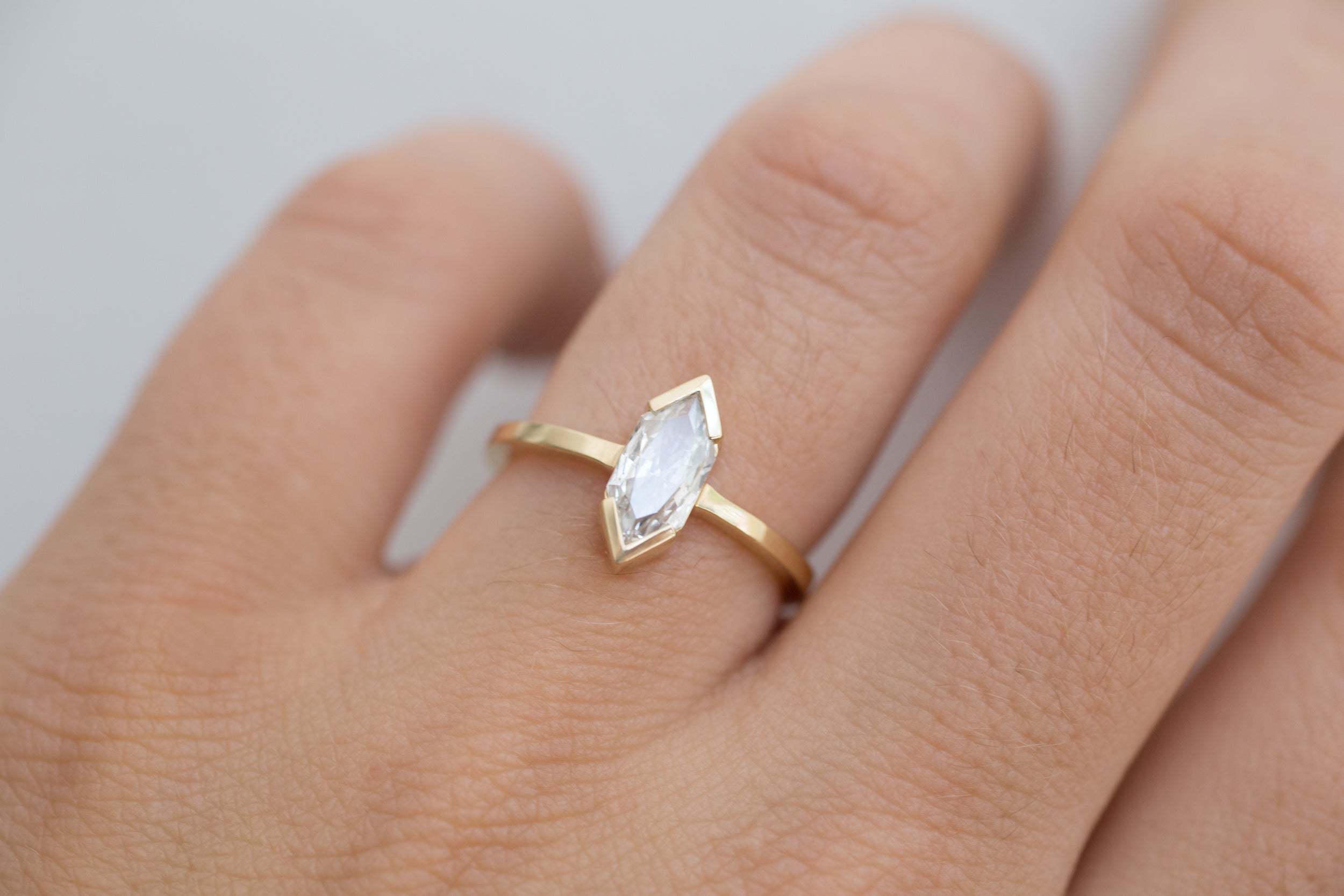 Varda Ring | Modified Hexagonal Brilliant Cut Diamond Solitaire Engagement Ring | 14k Recycled Gold | One of a Kind