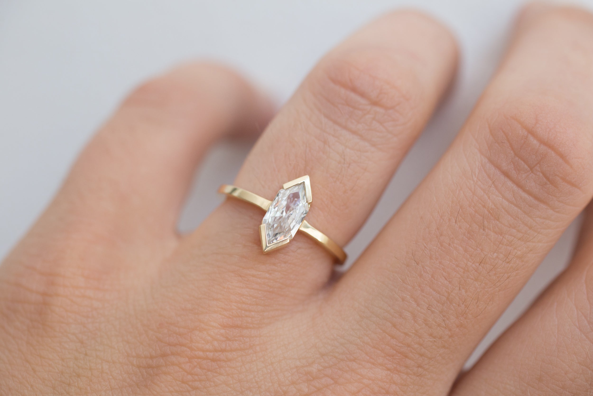 Varda Ring | Modified Hexagonal Brilliant Cut Diamond Solitaire Engagement Ring | 14k Recycled Gold | One of a Kind