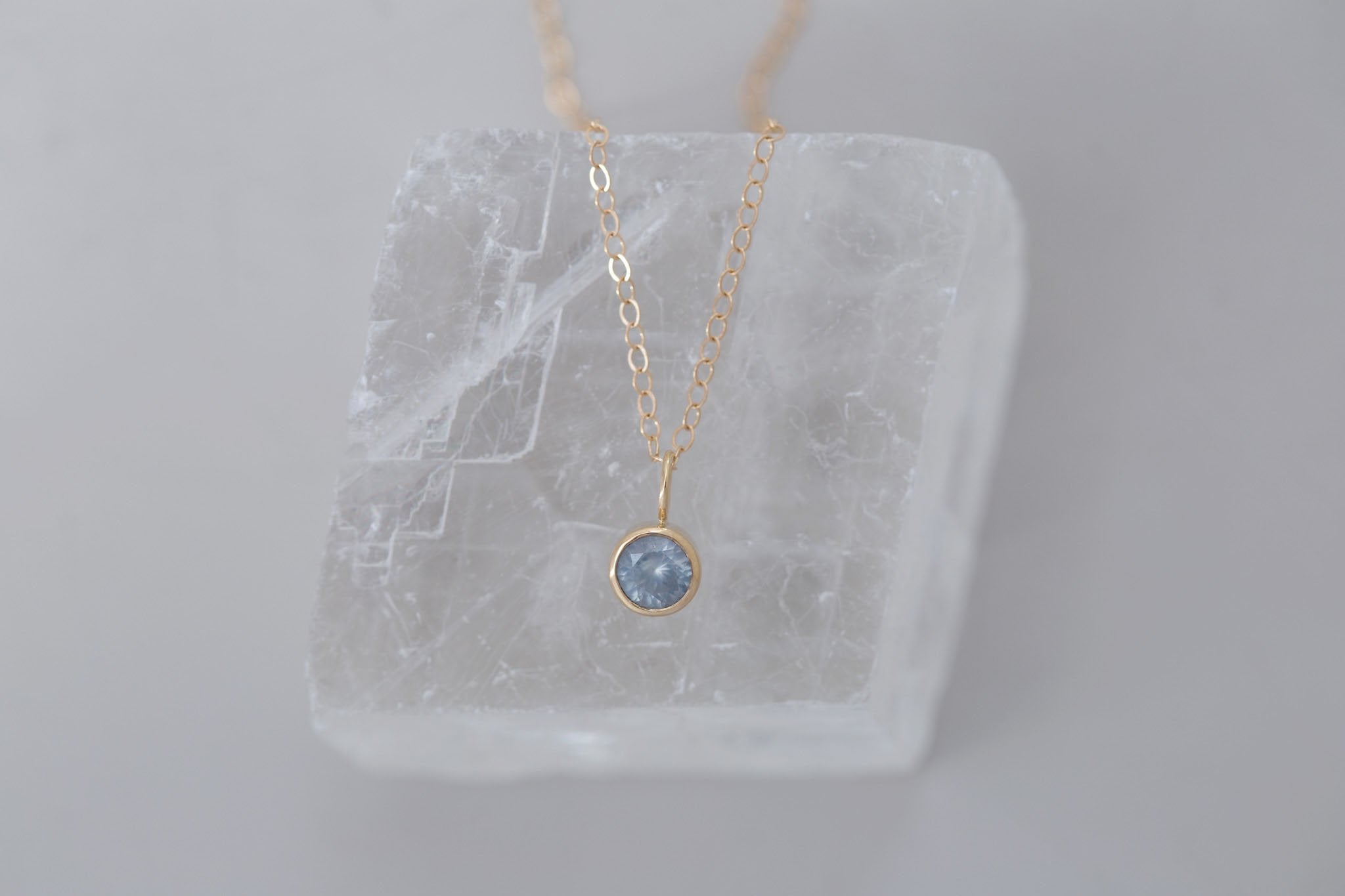 5.25 mm Icy Blue Montana Sapphire Necklace 0.66 ct | 14k Recycled Gold | One of a Kind