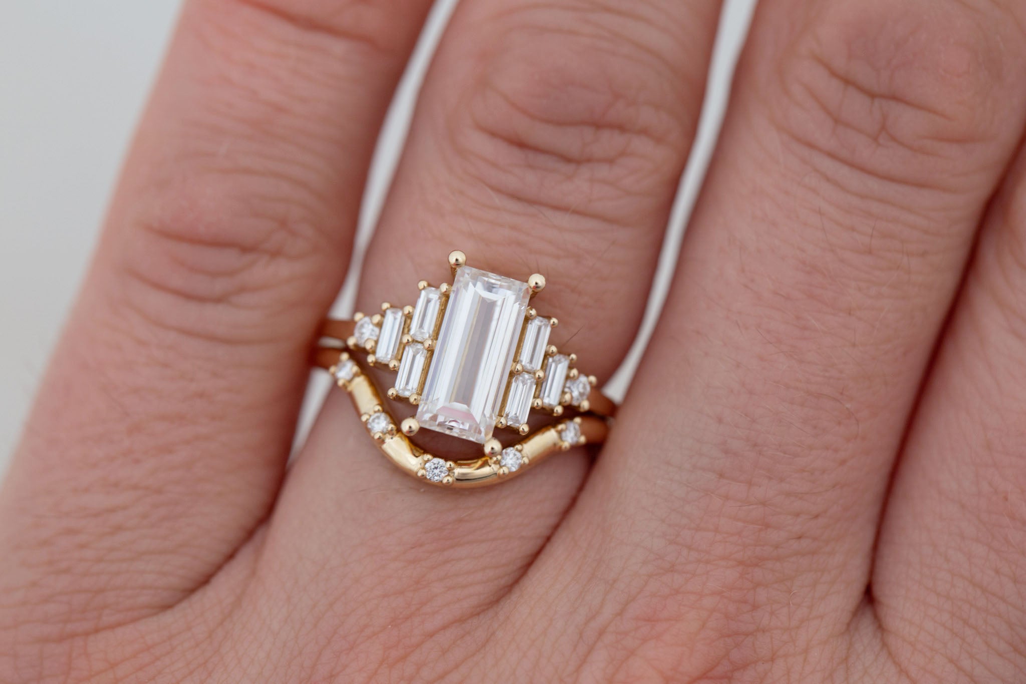 Delta Ring | Lab Baguette Cut Diamond + Diamond Cluster Engagement Ring 1.95 ct | 14k Recycled Gold | One of a Kind