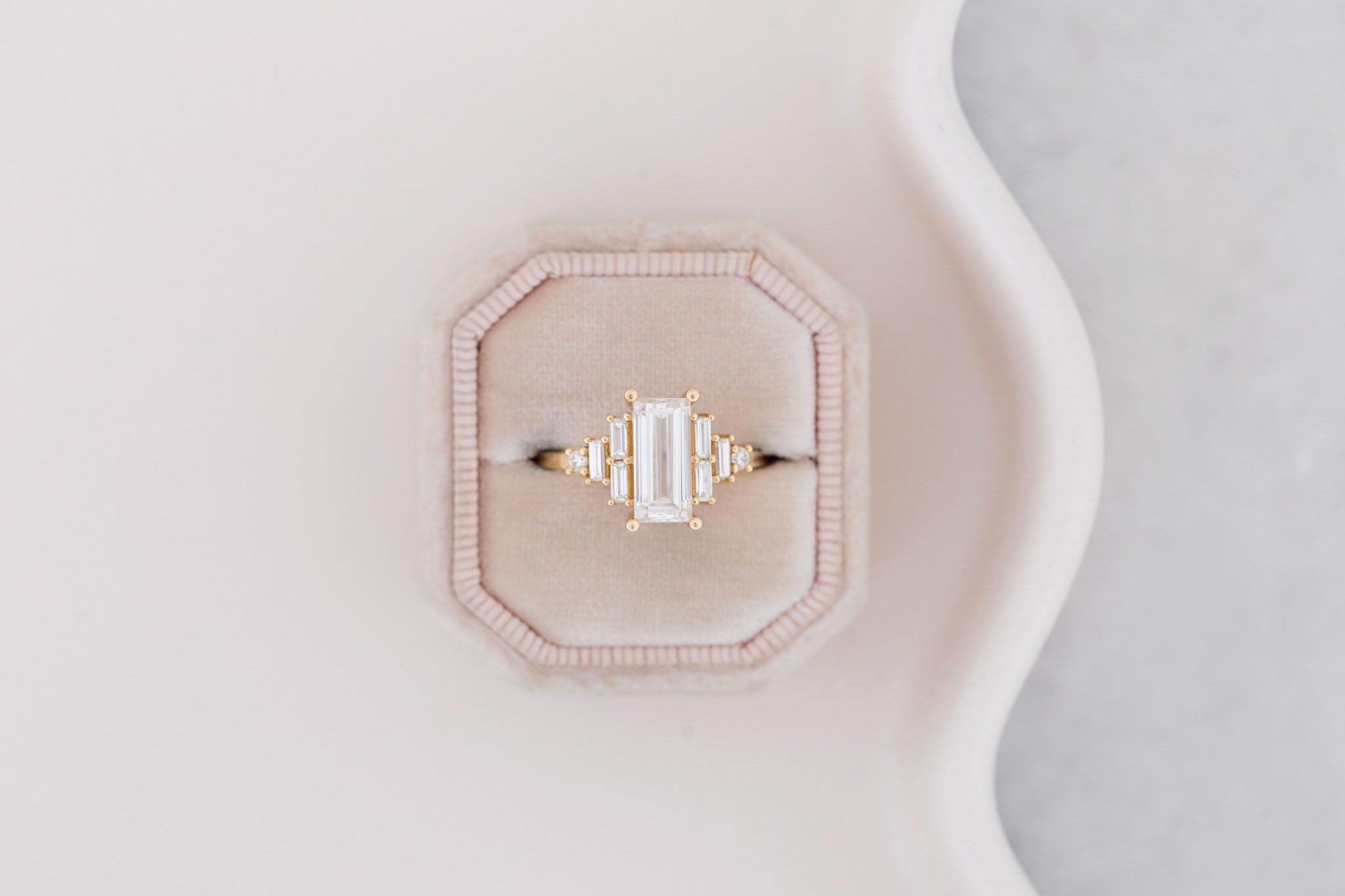 Delta Ring | Lab Baguette Cut Diamond + Diamond Cluster Engagement Ring 1.95 ct | 14k Recycled Gold | One of a Kind