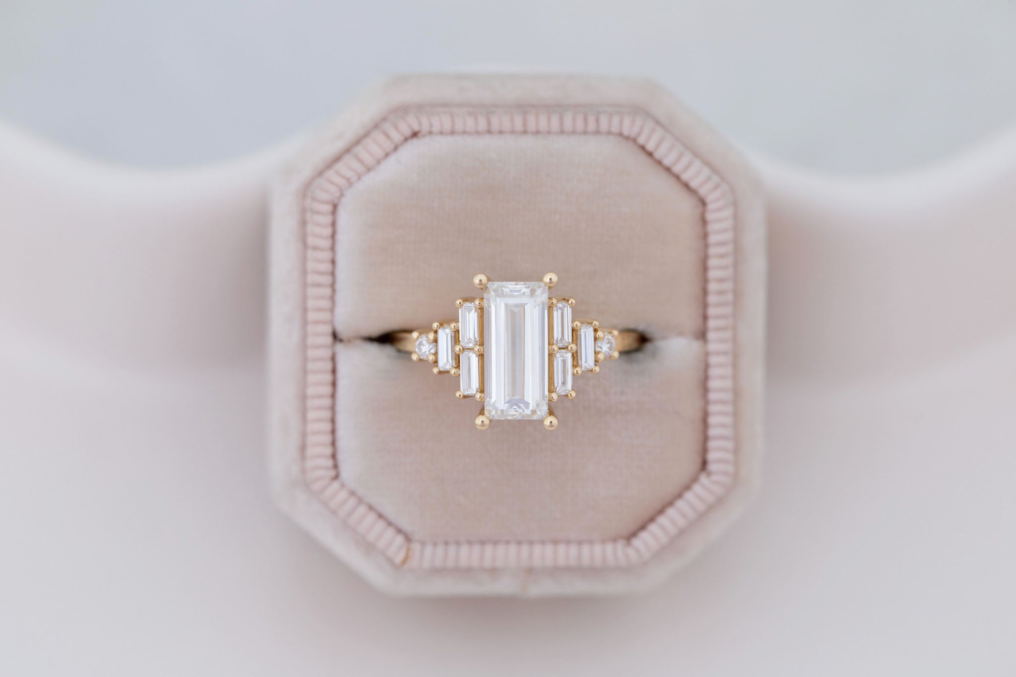 Delta Ring | Lab Baguette Cut Diamond + Diamond Cluster Engagement Ring 1.95 ct | 14k Recycled Gold | One of a Kind