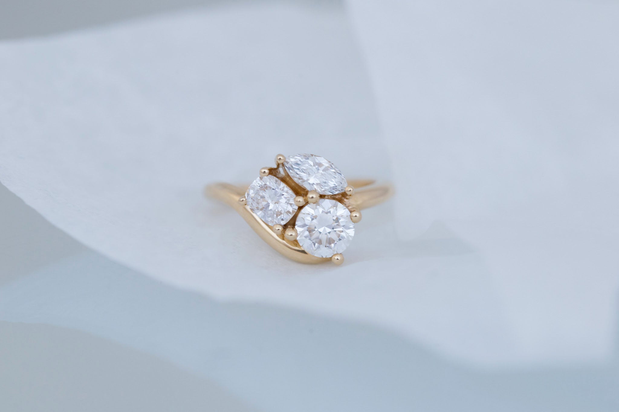 Valeria Ring | Lab Diamond Cluster Curved Band Engagement Ring | 14k Recycled Gold | One of a Kind