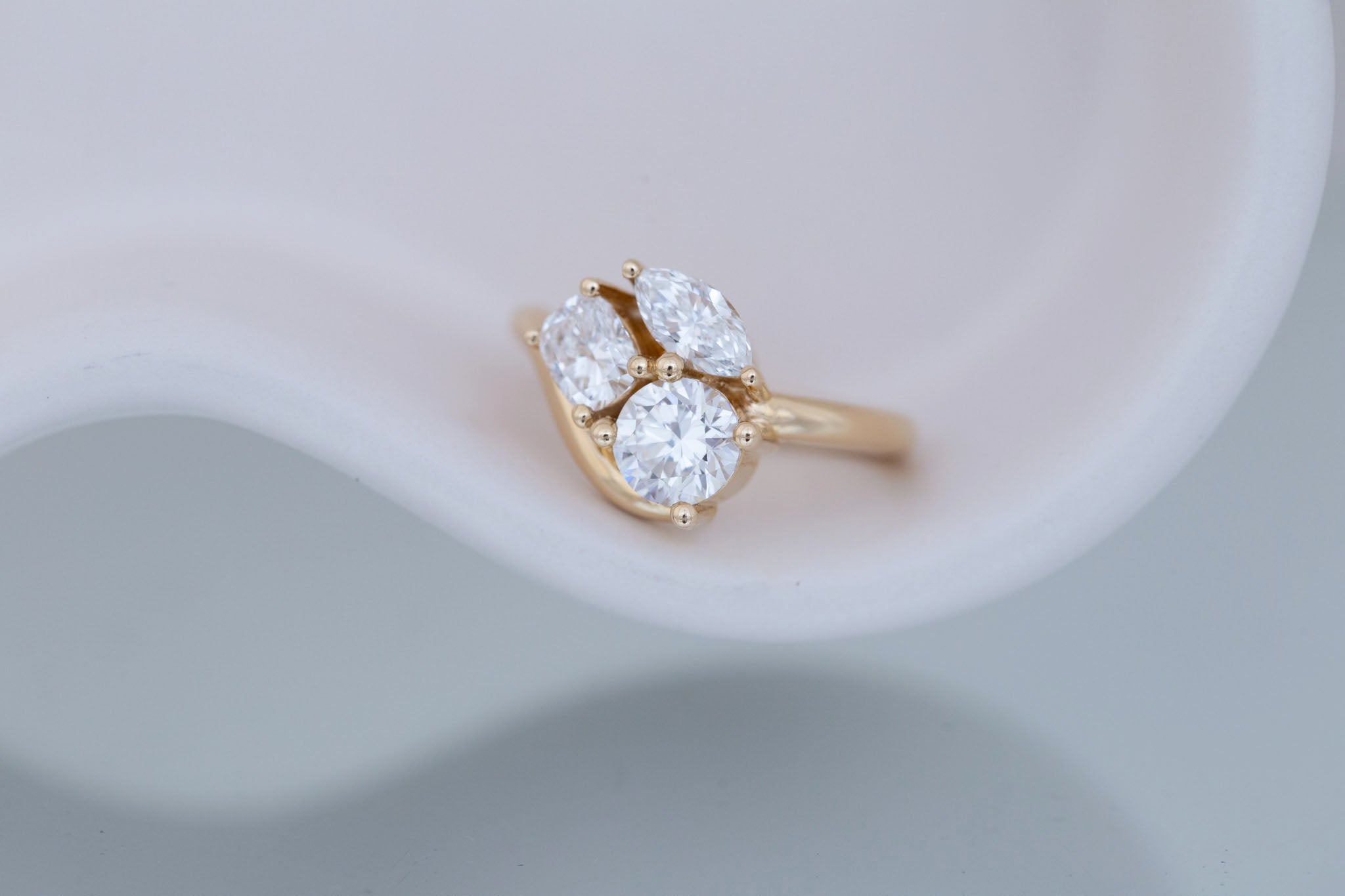 Valeria Ring | Lab Diamond Cluster Curved Band Engagement Ring | 14k Recycled Gold | One of a Kind