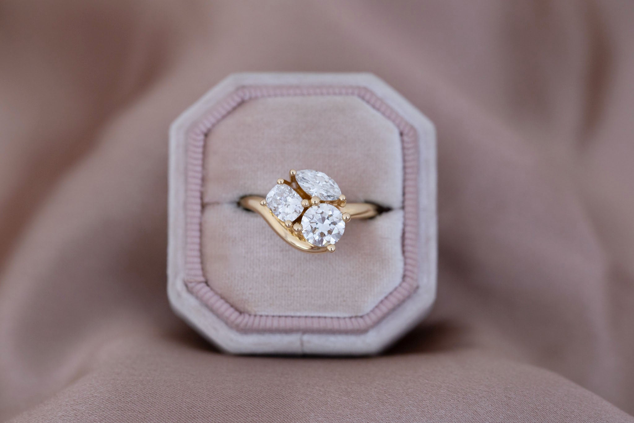 Valeria Ring | Lab Diamond Cluster Curved Band Engagement Ring | 14k Recycled Gold | One of a Kind