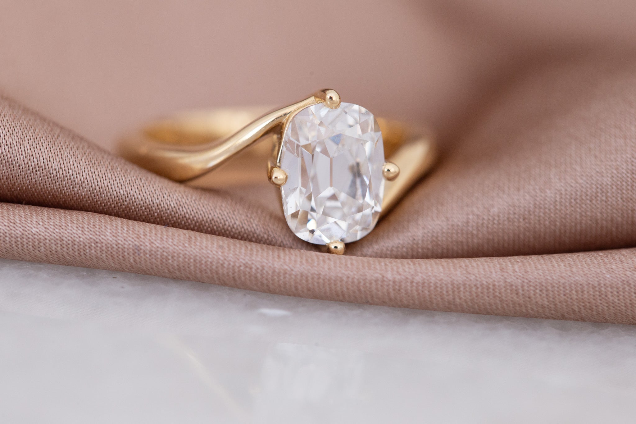 Marin Ring | Lab Cushion Cut Bypass Engagement Ring 1.91 ct | 14k Recycled Gold | One of a Kind