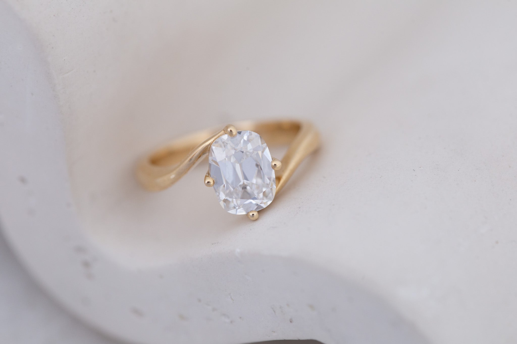 Marin Ring | Lab Cushion Cut Bypass Engagement Ring 1.91 ct | 14k Recycled Gold | One of a Kind