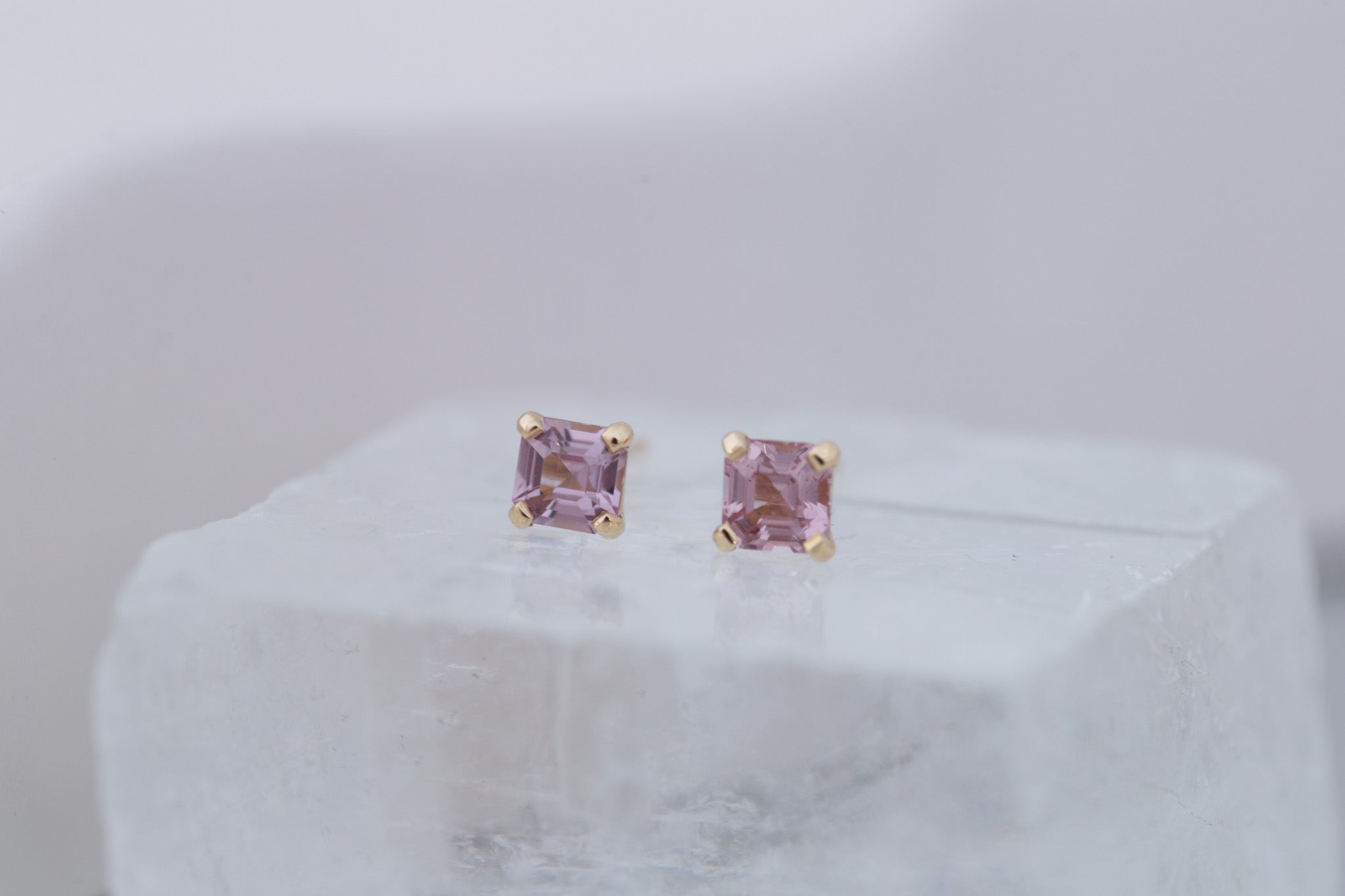 4.5 mm Asscher Cut Spinel Earrings | 14k Recycled Gold