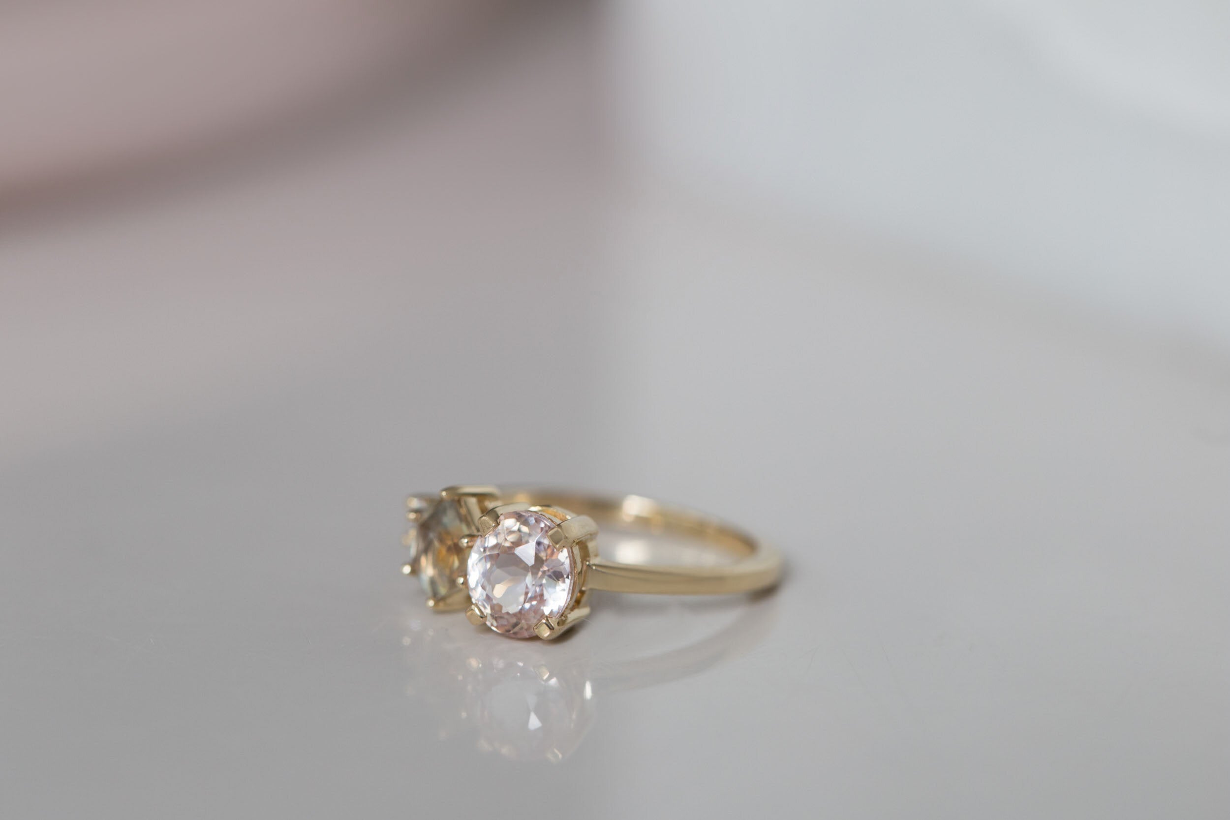 Lavender Oval Sapphire + Geocut Montana Sapphire + Diamond Cluster Engagement Ring | 14k Recycled Yellow Gold | One of a Kind