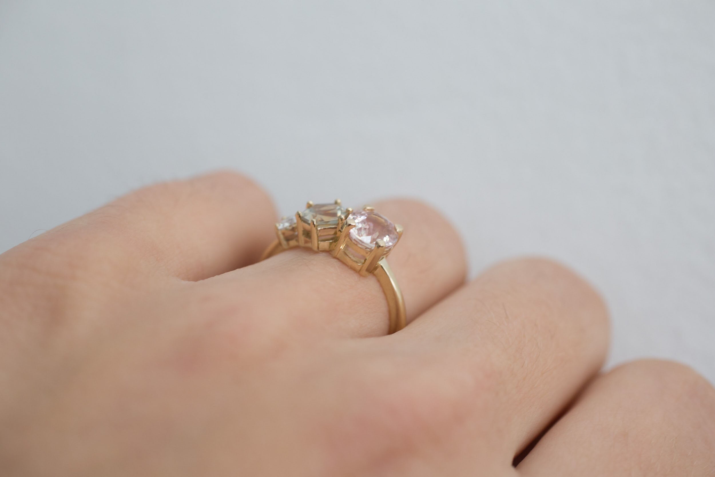 Lavender Oval Sapphire + Geocut Montana Sapphire + Diamond Cluster Engagement Ring | 14k Recycled Yellow Gold | One of a Kind