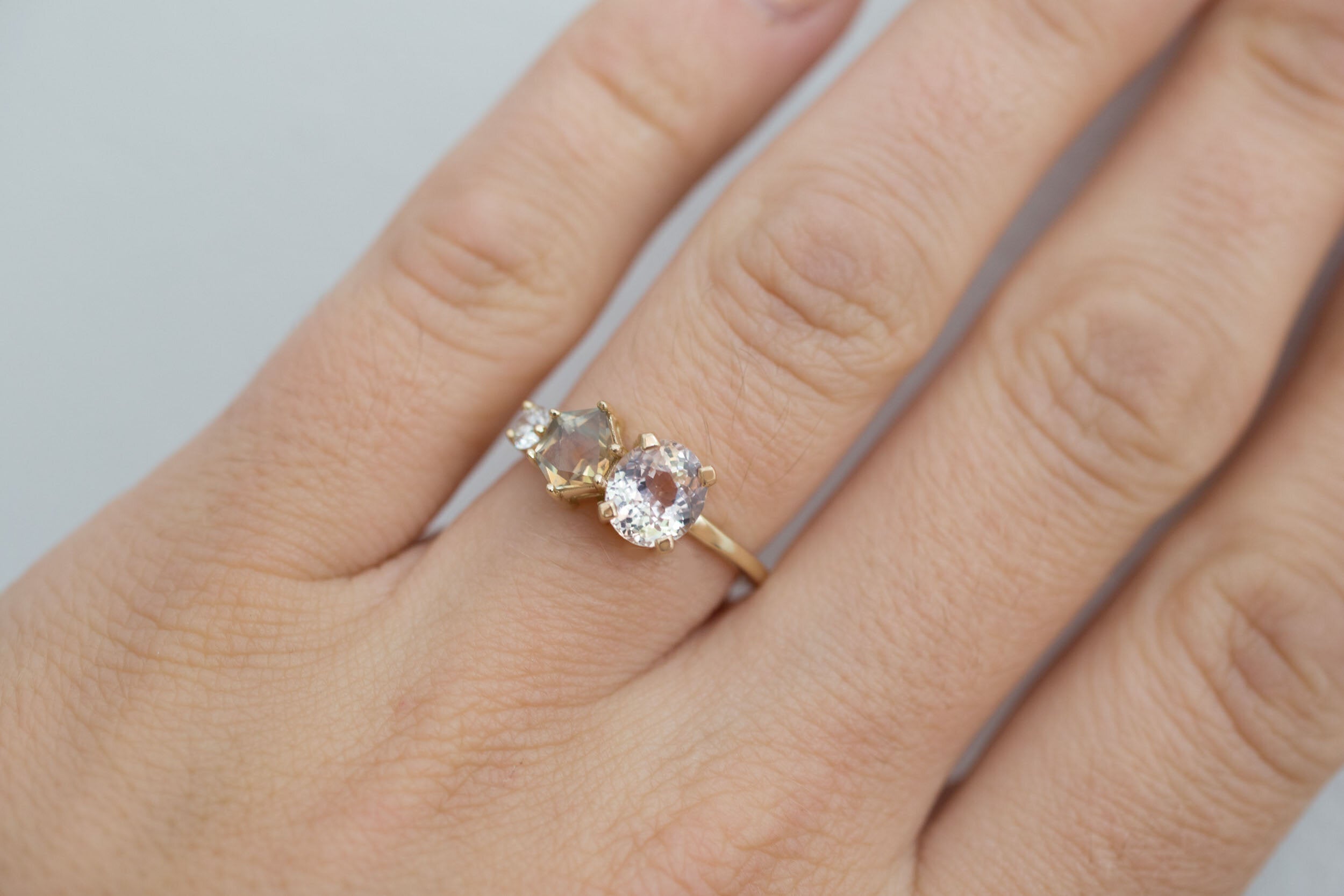 Lavender Oval Sapphire + Geocut Montana Sapphire + Diamond Cluster Engagement Ring | 14k Recycled Yellow Gold | One of a Kind