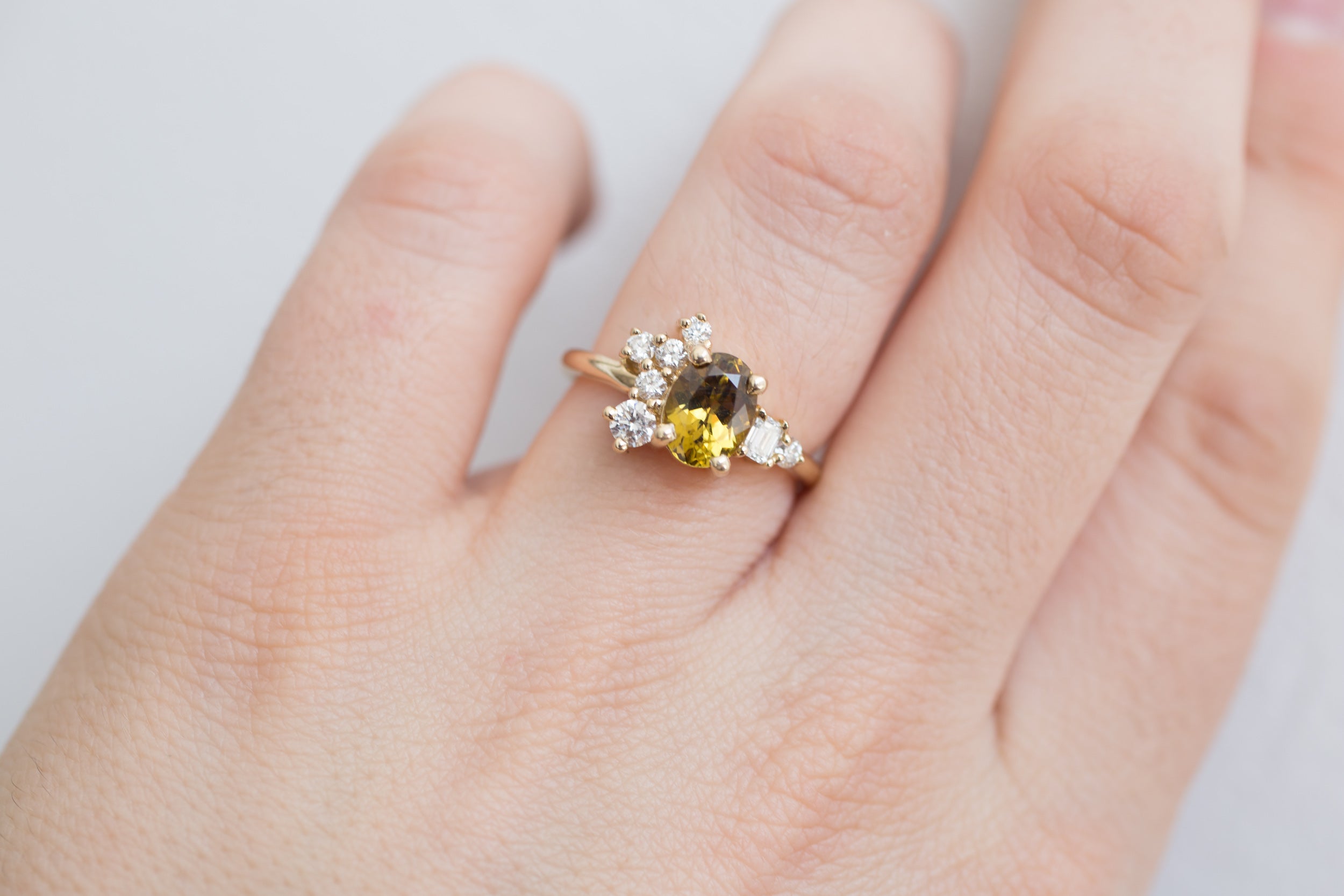 Mali Garnet + Diamond Cluster Engagement Ring | 14k Recycled Gold | One of a Kind