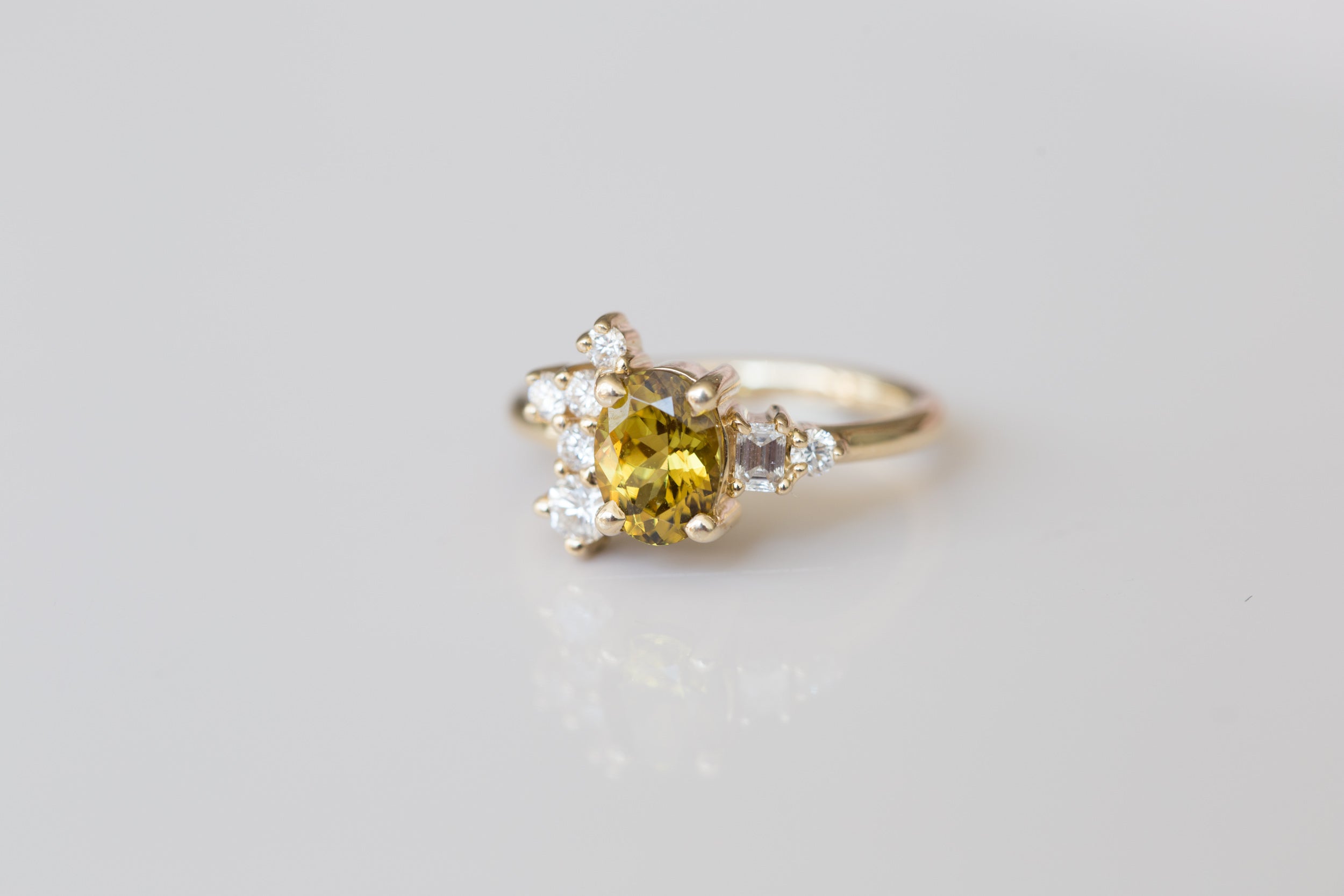 Mali Garnet + Diamond Cluster Engagement Ring | 14k Recycled Gold | One of a Kind