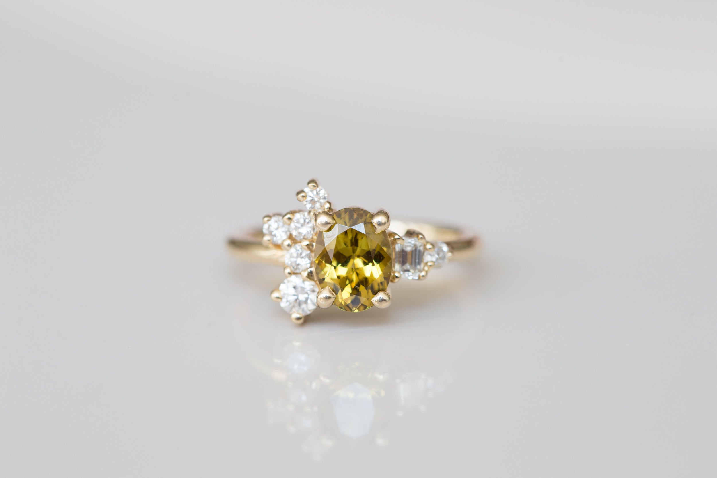 Mali Garnet + Diamond Cluster Engagement Ring | 14k Recycled Gold | One of a Kind