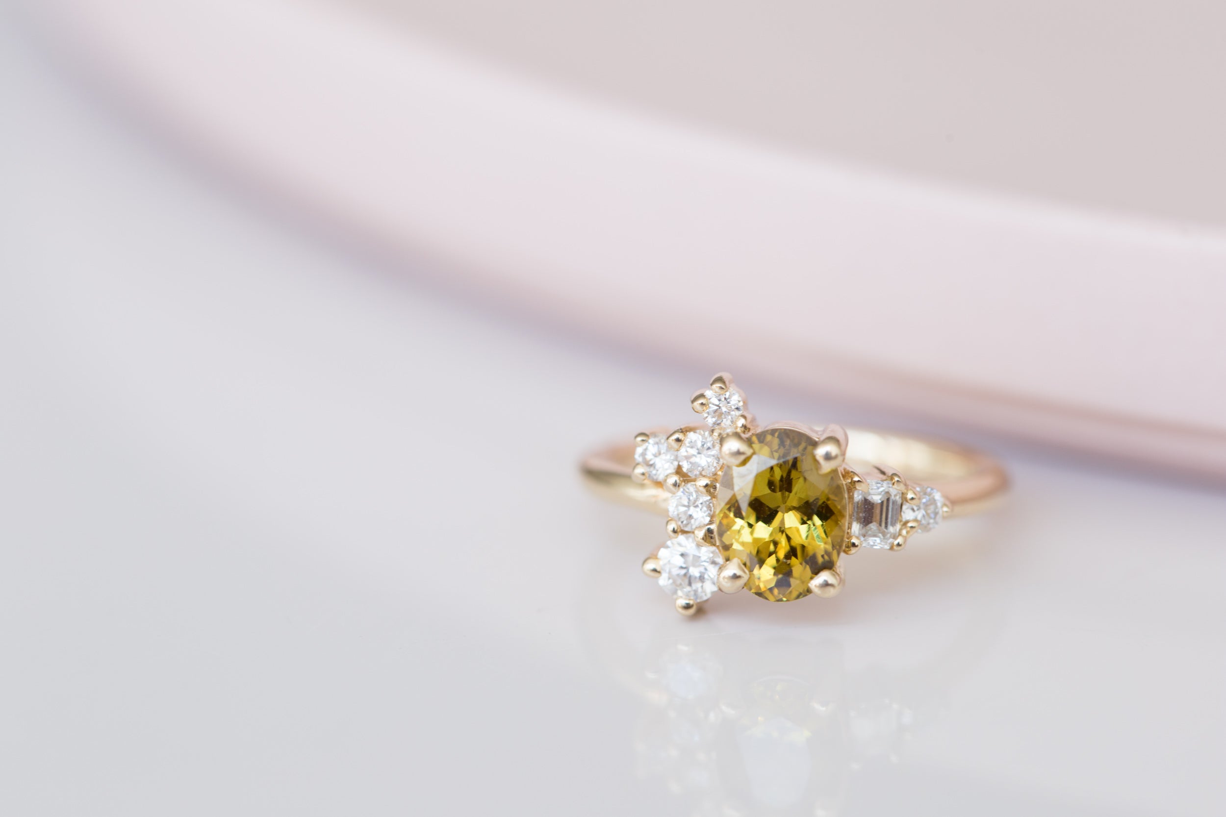 Mali Garnet + Diamond Cluster Engagement Ring | 14k Recycled Gold | One of a Kind