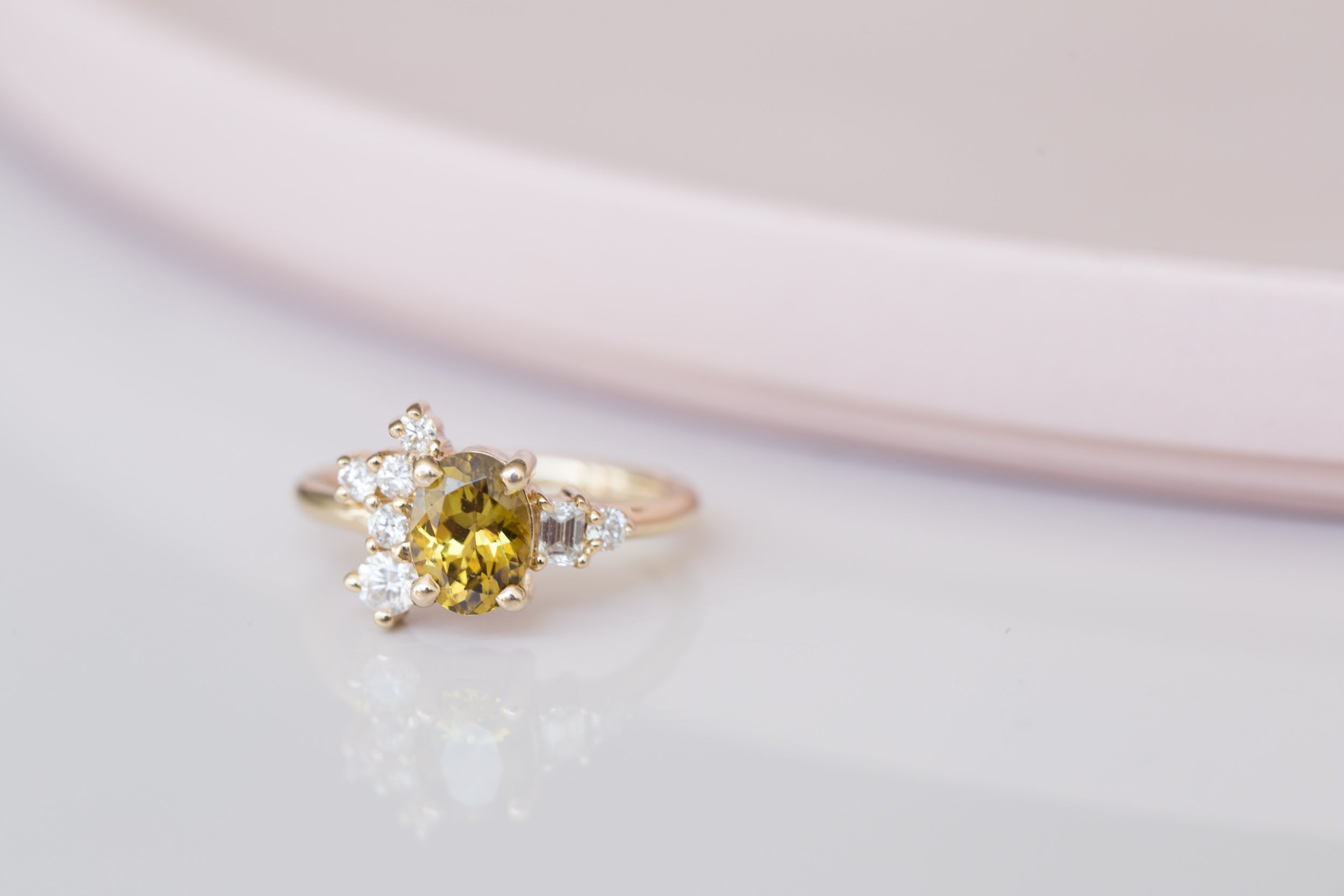 Mali Garnet + Diamond Cluster Engagement Ring | 14k Recycled Gold | One of a Kind