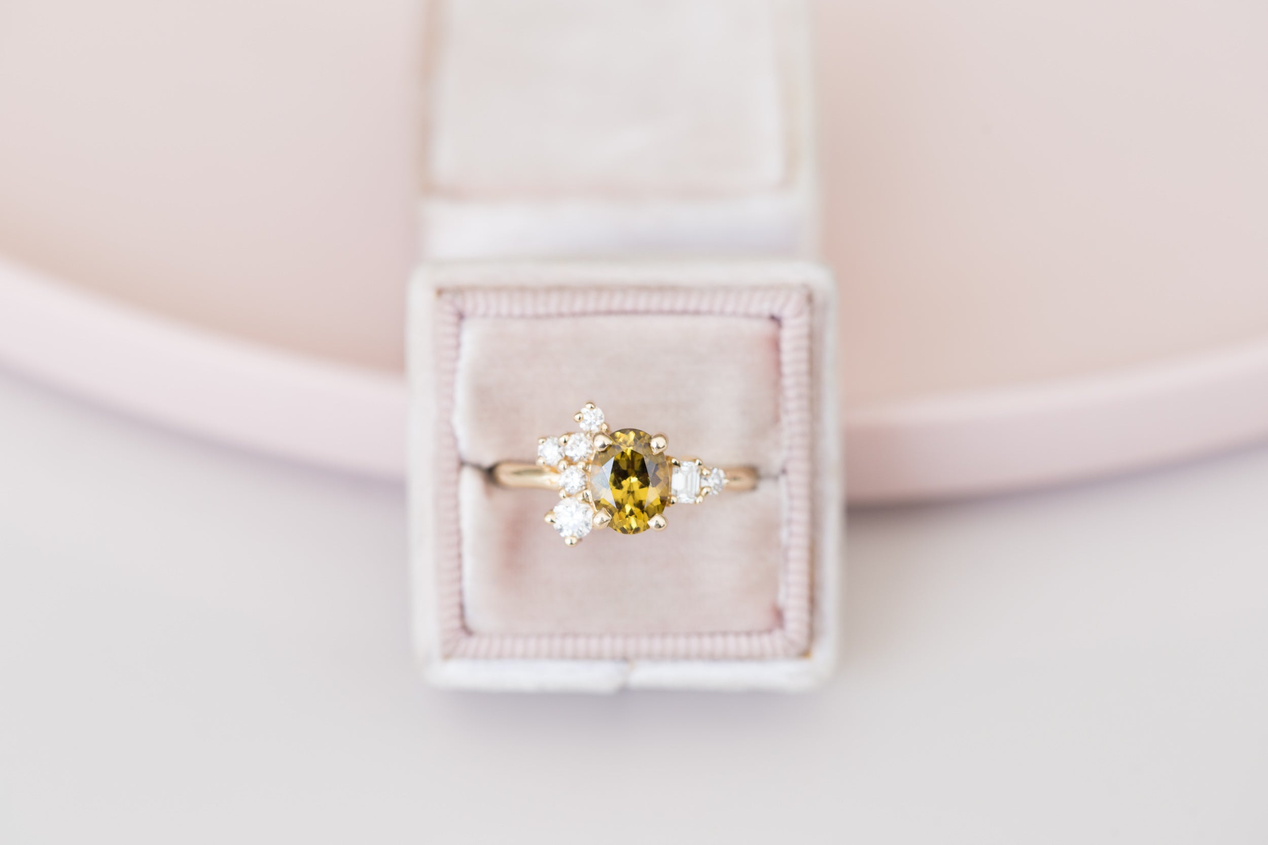 Mali Garnet + Diamond Cluster Engagement Ring | 14k Recycled Gold | One of a Kind