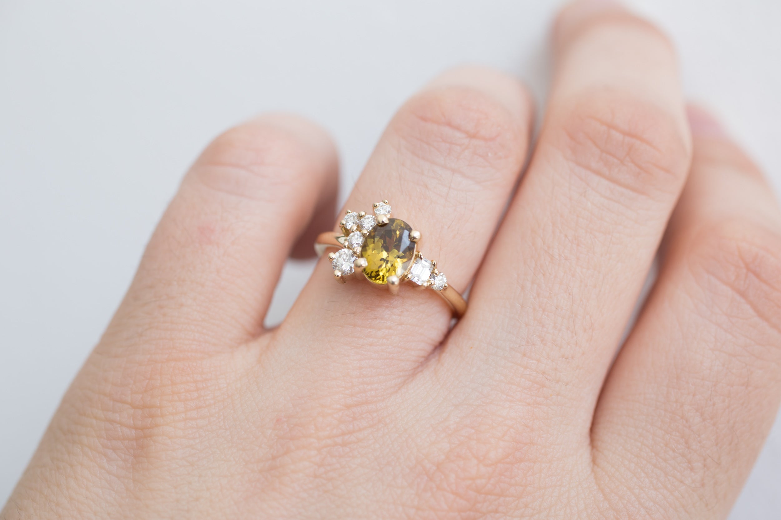 Mali Garnet + Diamond Cluster Engagement Ring | 14k Recycled Gold | One of a Kind