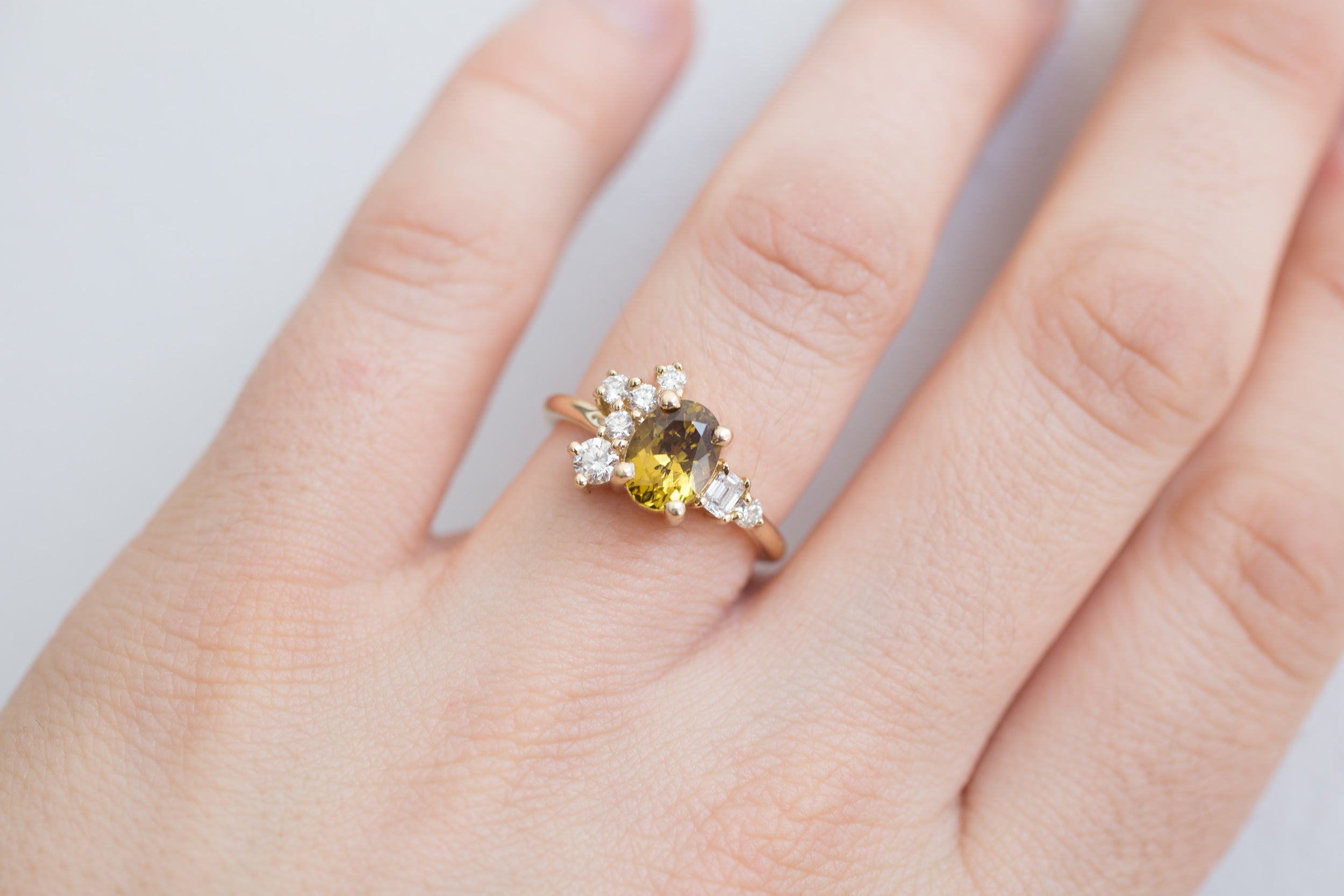 Mali Garnet + Diamond Cluster Engagement Ring | 14k Recycled Gold | One of a Kind