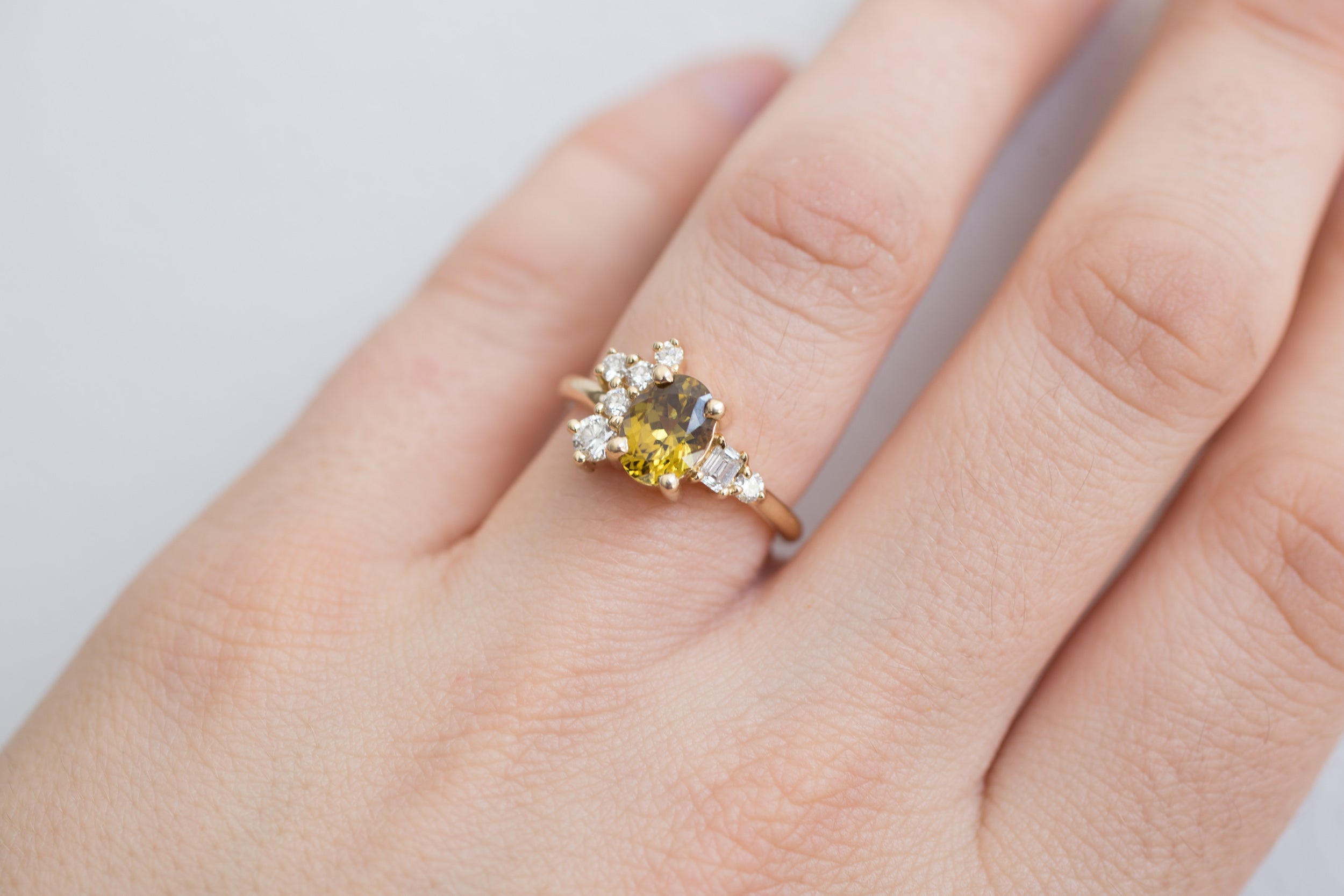 Mali Garnet + Diamond Cluster Engagement Ring | 14k Recycled Gold | One of a Kind