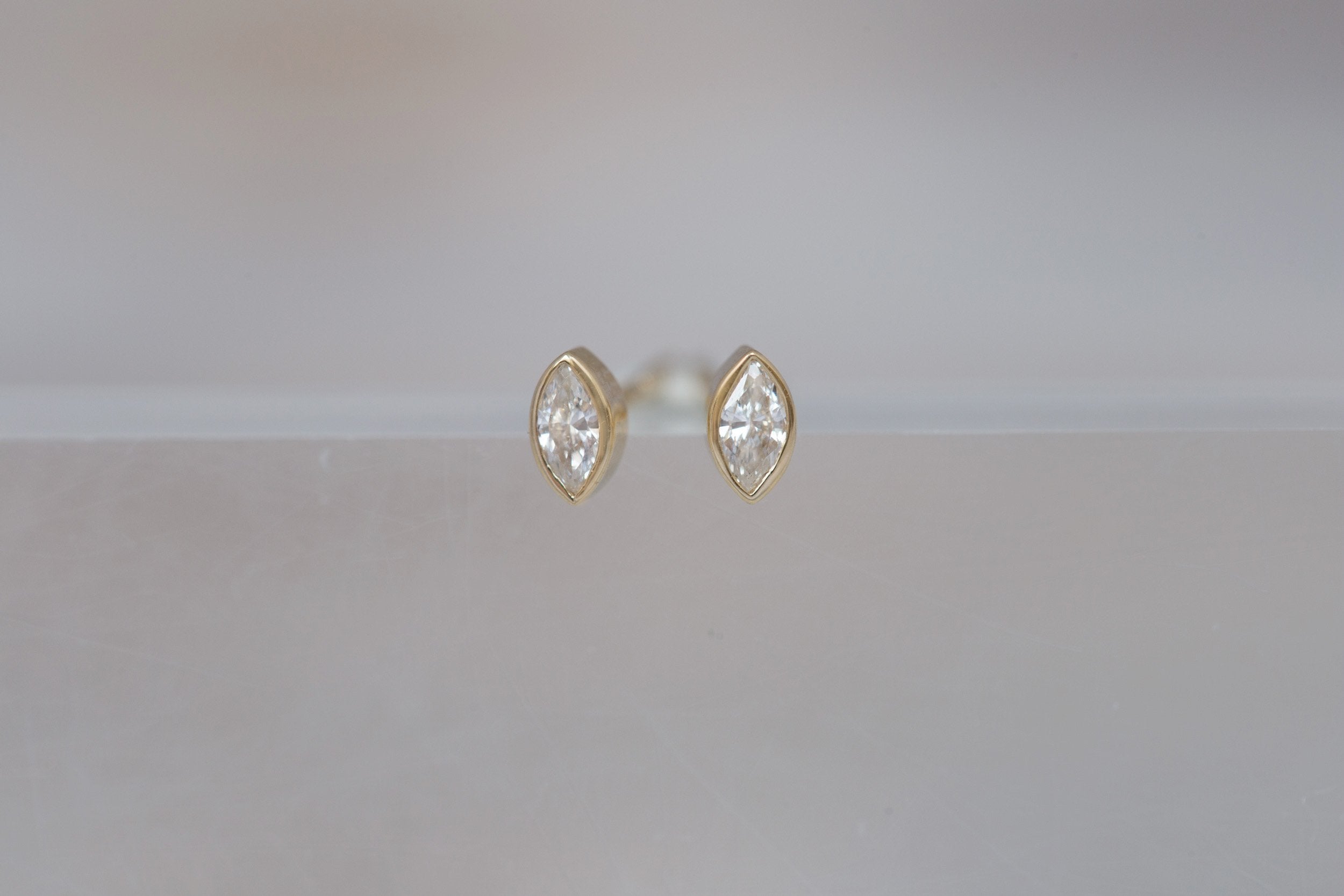 Diamond Marquise Bezel Set Earrings | 14k Recycled Gold