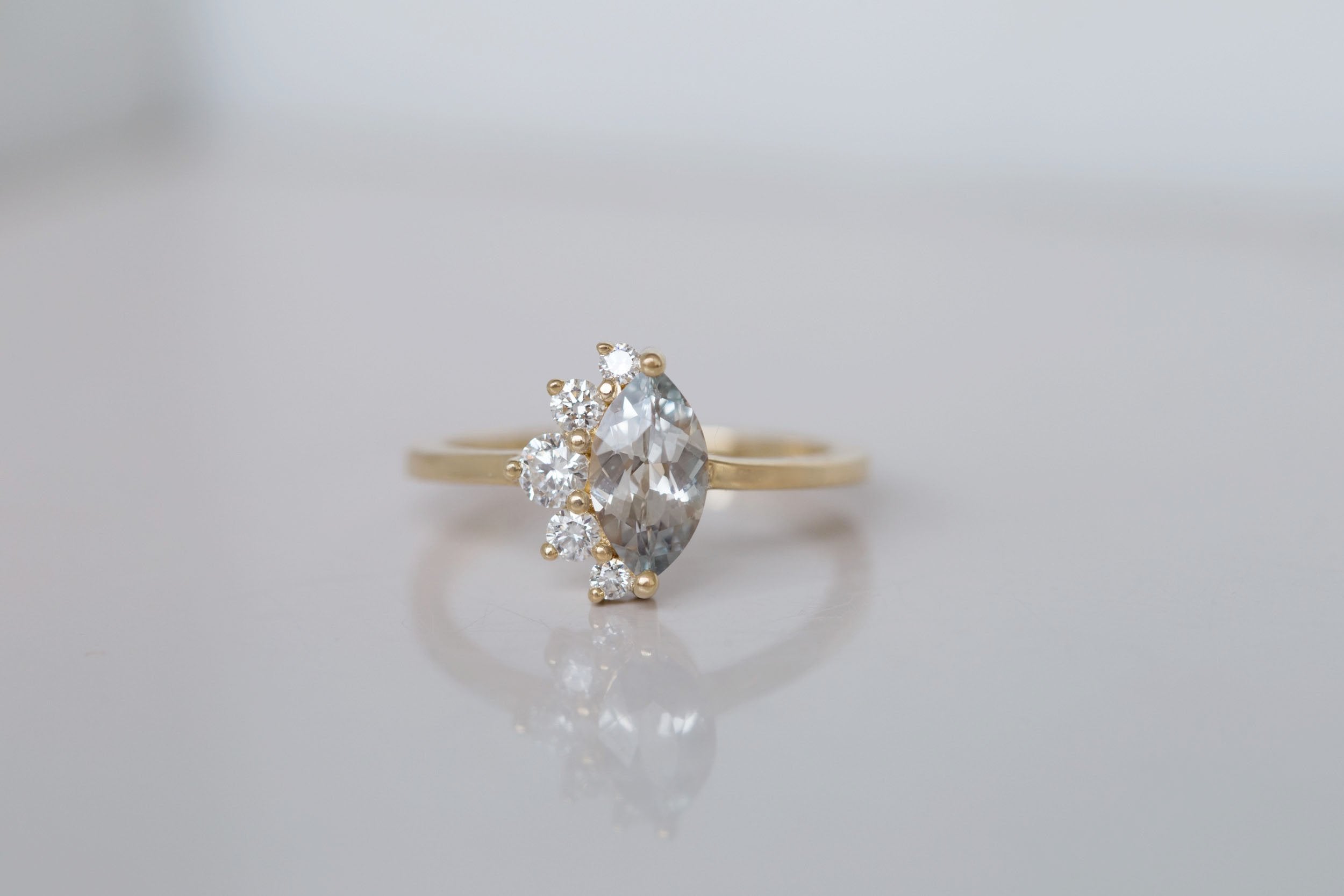 Aster Ring | Greyish Lavender Marquise Sapphire + Diamond Cluster Engagement Ring 0.96 ct | 14k Recycled Gold | One of a Kind