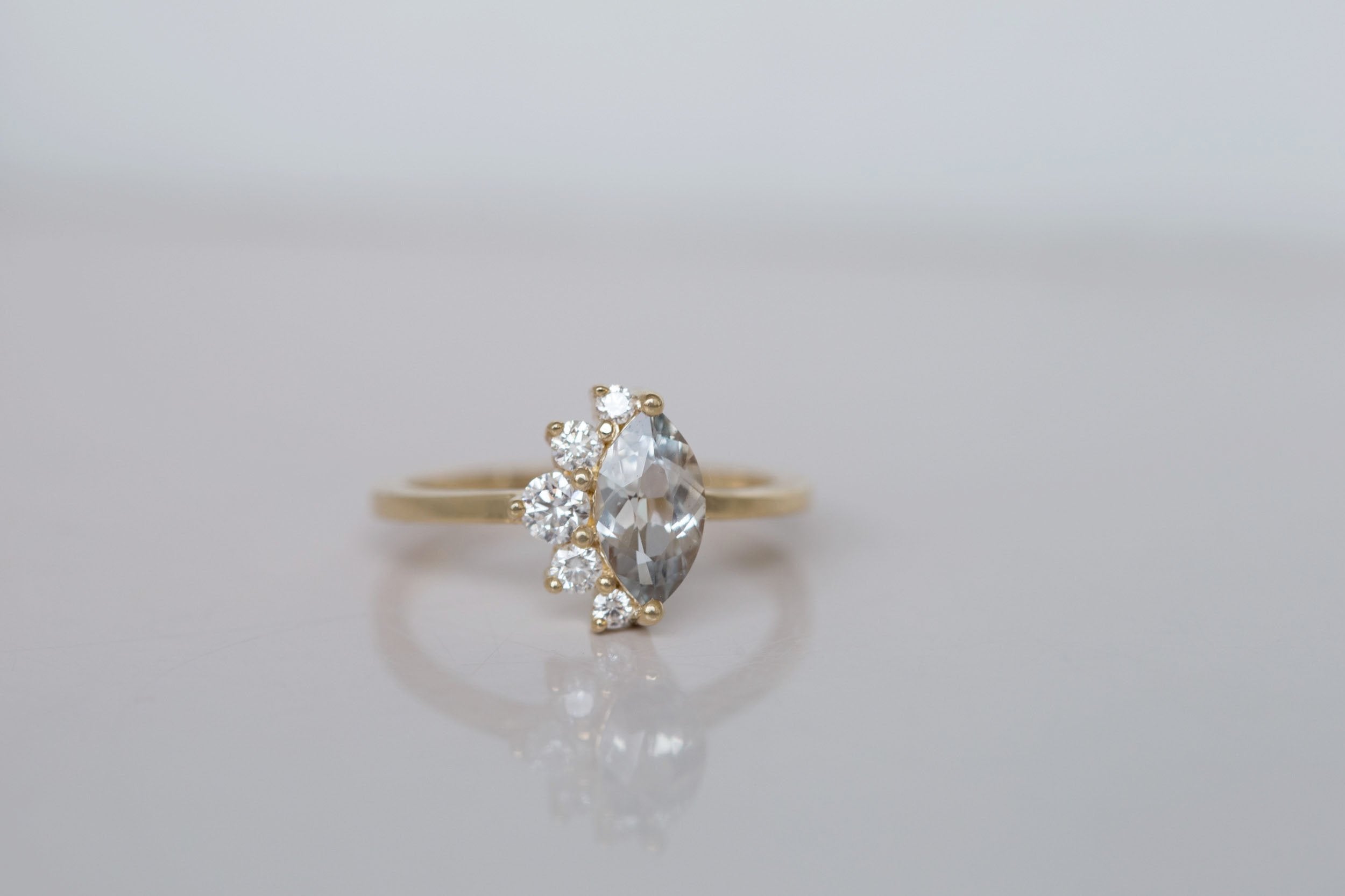 Aster Ring | Greyish Lavender Marquise Sapphire + Diamond Cluster Engagement Ring 0.96 ct | 14k Recycled Gold | One of a Kind