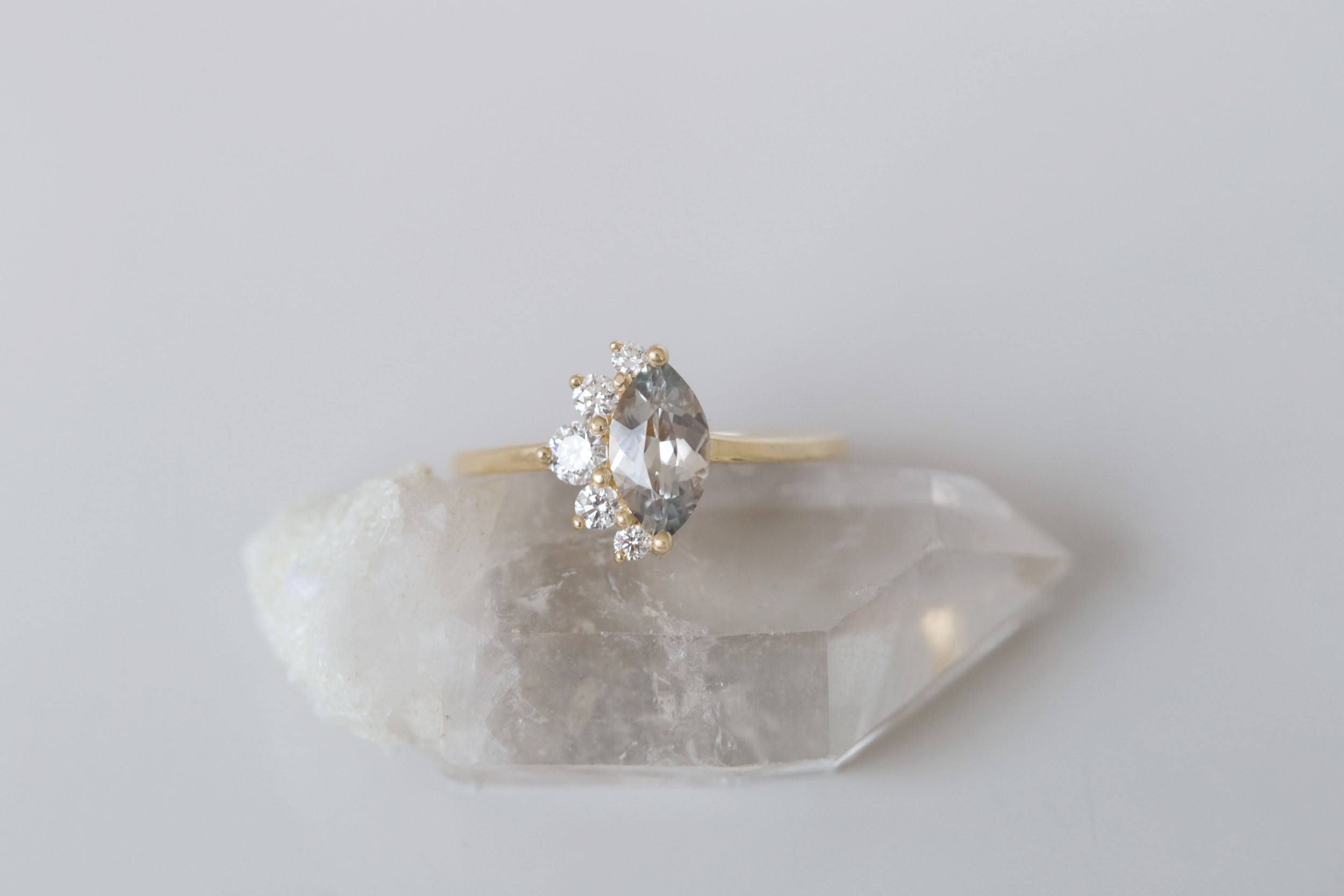 Aster Ring | Greyish Lavender Marquise Sapphire + Diamond Cluster Engagement Ring 0.96 ct | 14k Recycled Gold | One of a Kind