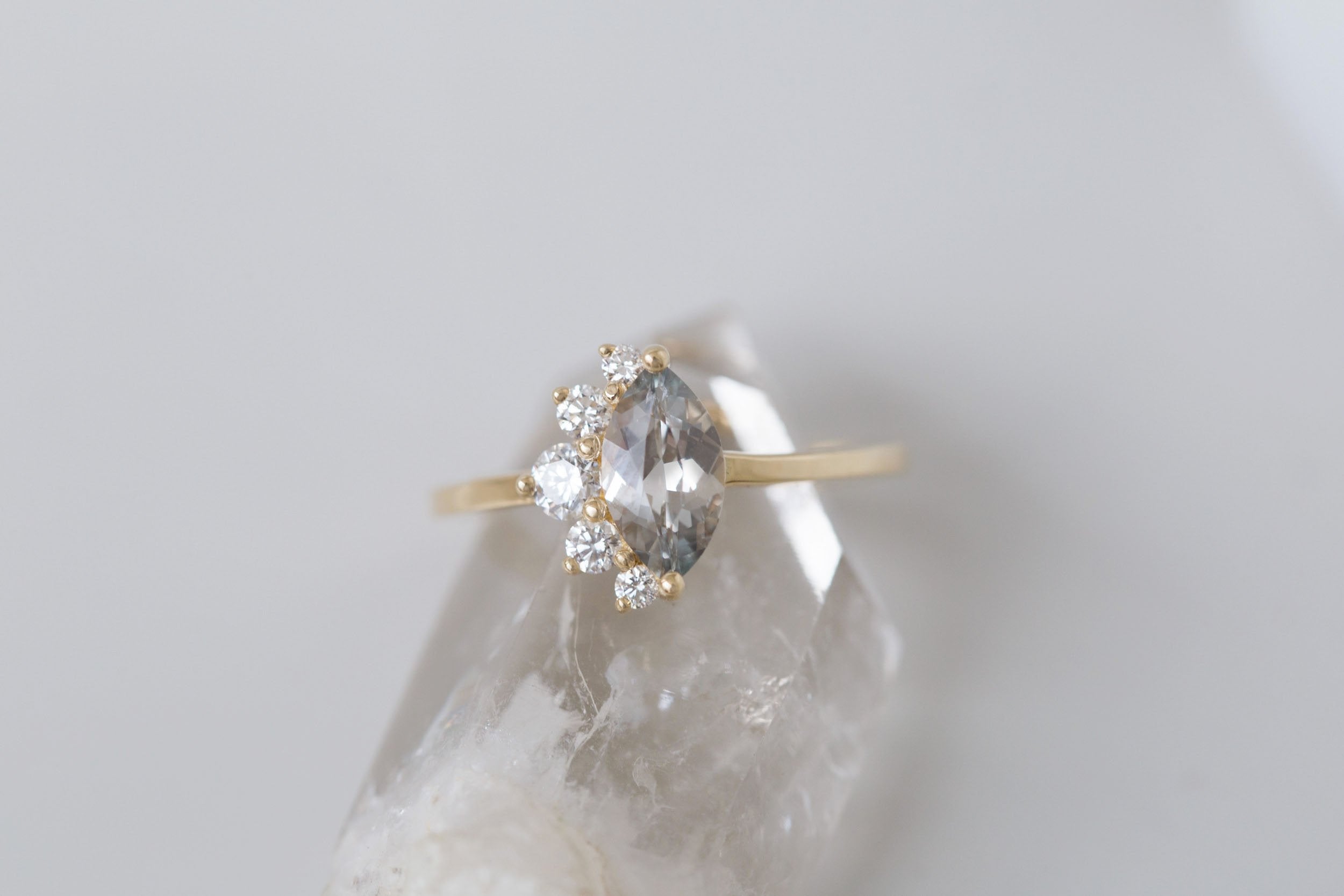Aster Ring | Greyish Lavender Marquise Sapphire + Diamond Cluster Engagement Ring 0.96 ct | 14k Recycled Gold | One of a Kind