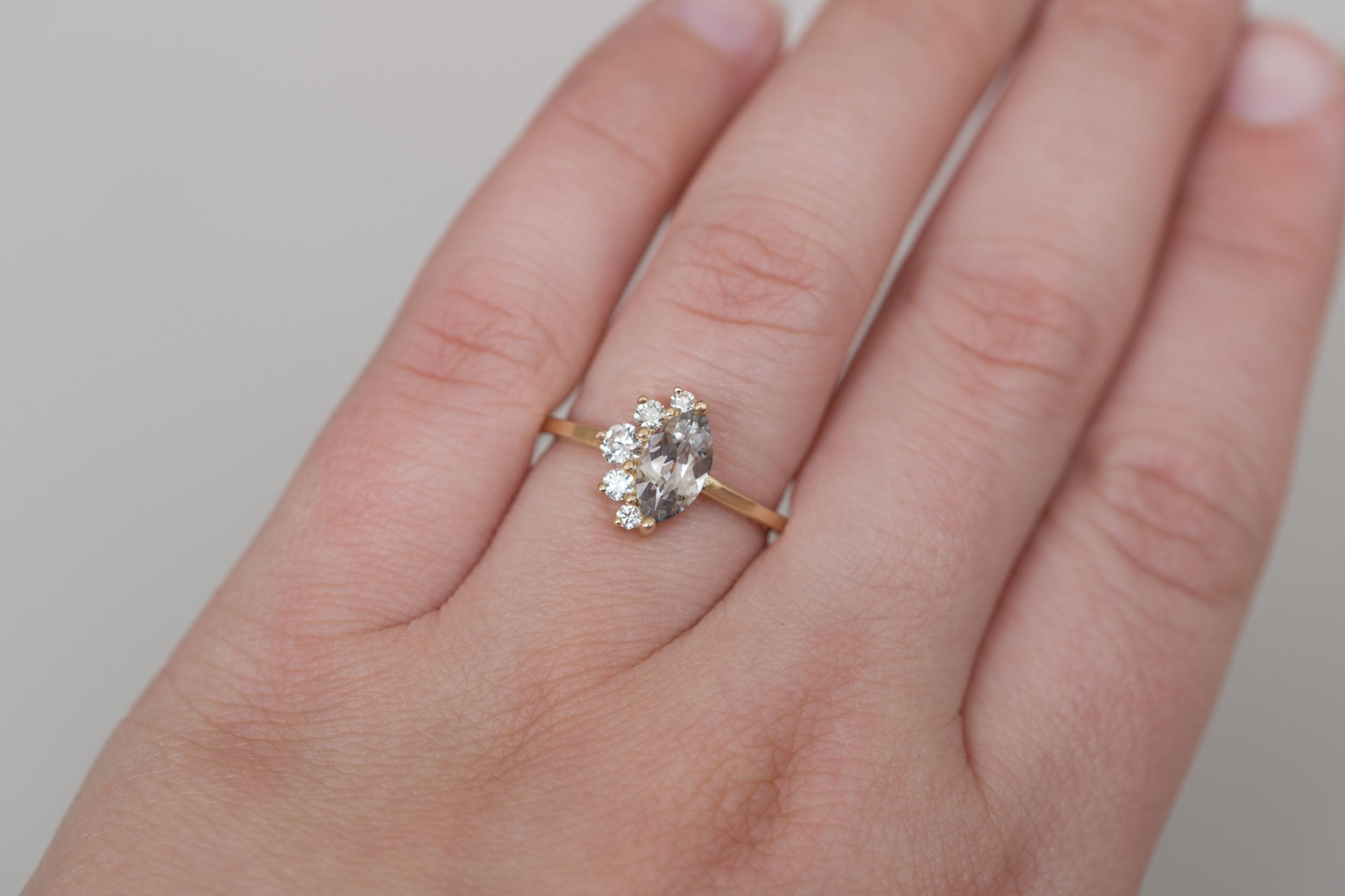 Aster Ring | Greyish Lavender Marquise Sapphire + Diamond Cluster Engagement Ring 0.96 ct | 14k Recycled Gold | One of a Kind