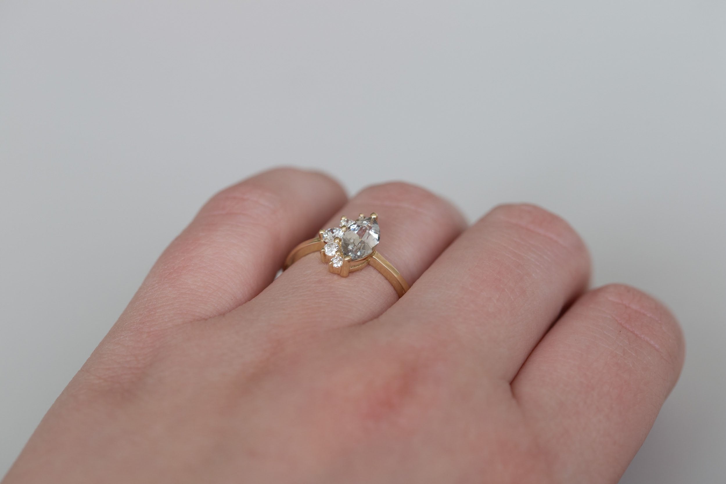 Aster Ring | Greyish Lavender Marquise Sapphire + Diamond Cluster Engagement Ring 0.96 ct | 14k Recycled Gold | One of a Kind