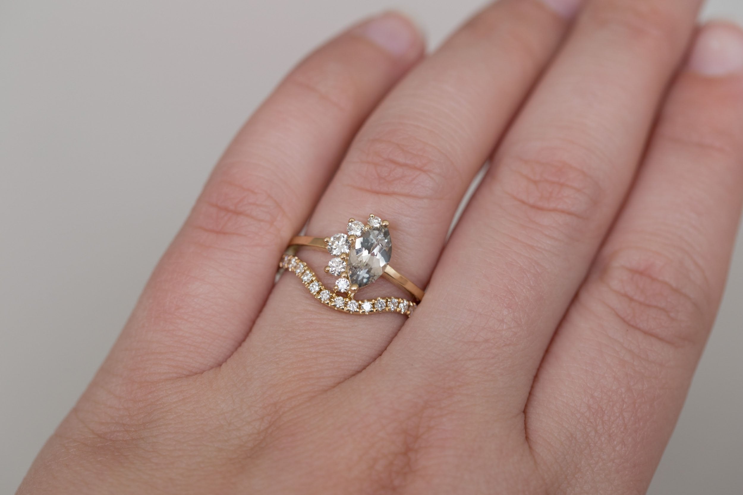 Aster Ring | Greyish Lavender Marquise Sapphire + Diamond Cluster Engagement Ring 0.96 ct | 14k Recycled Gold | One of a Kind