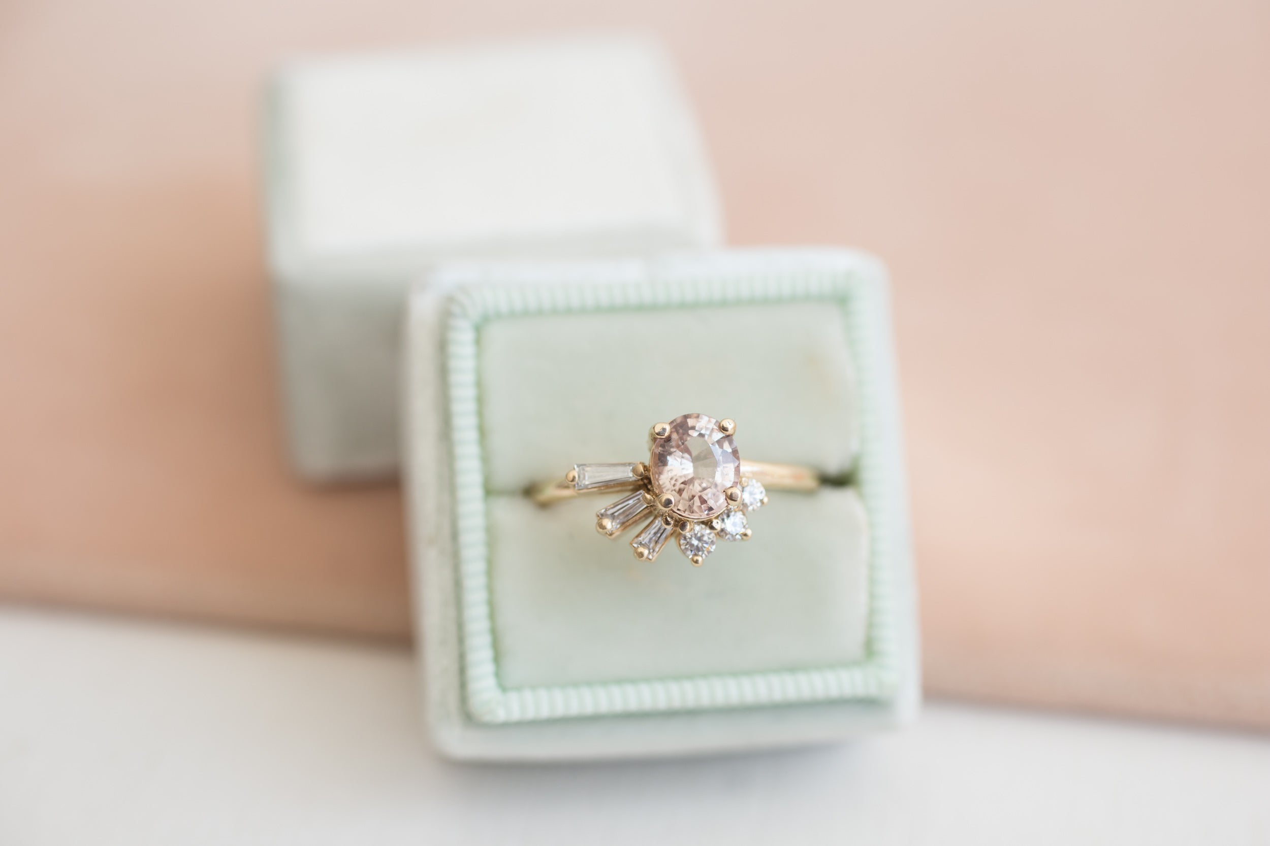 Mauve Oval Sapphire + Diamond Cluster Engagement Ring | 14k Recycled Gold | One of a Kind