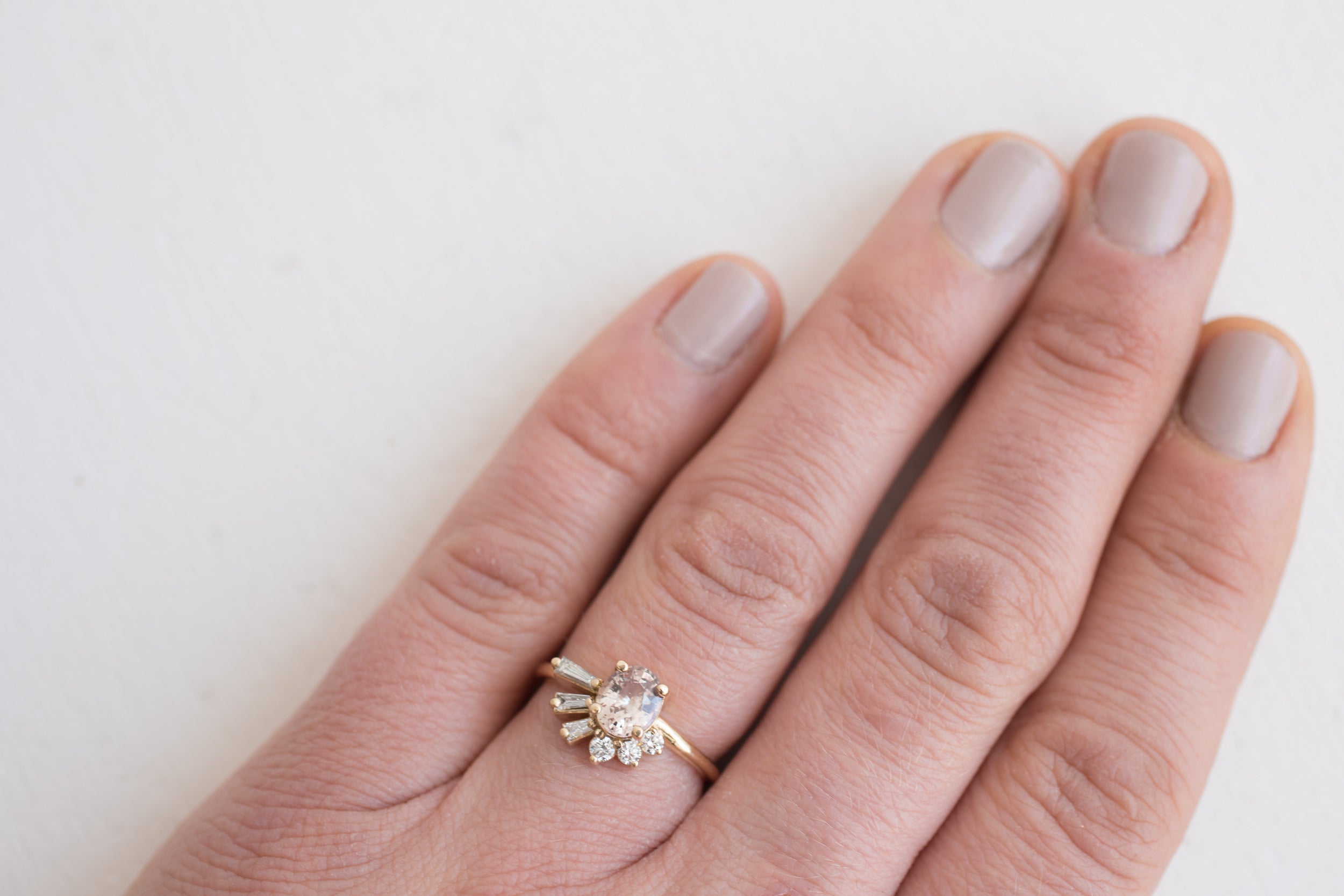 Mauve Oval Sapphire + Diamond Cluster Engagement Ring | 14k Recycled Gold | One of a Kind