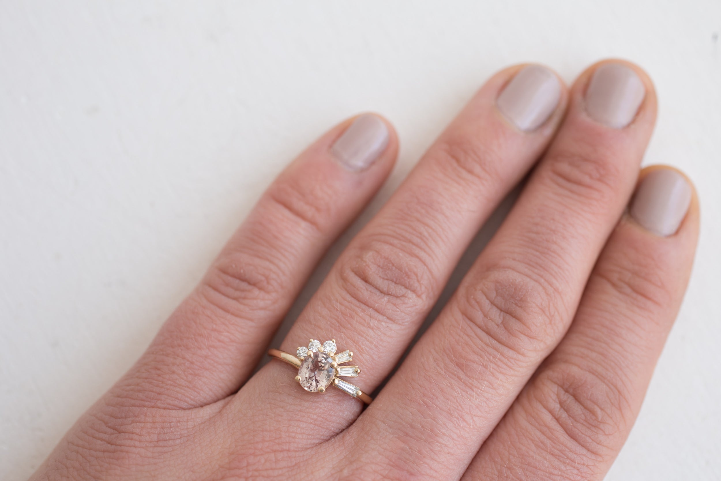 Mauve Oval Sapphire + Diamond Cluster Engagement Ring | 14k Recycled Gold | One of a Kind