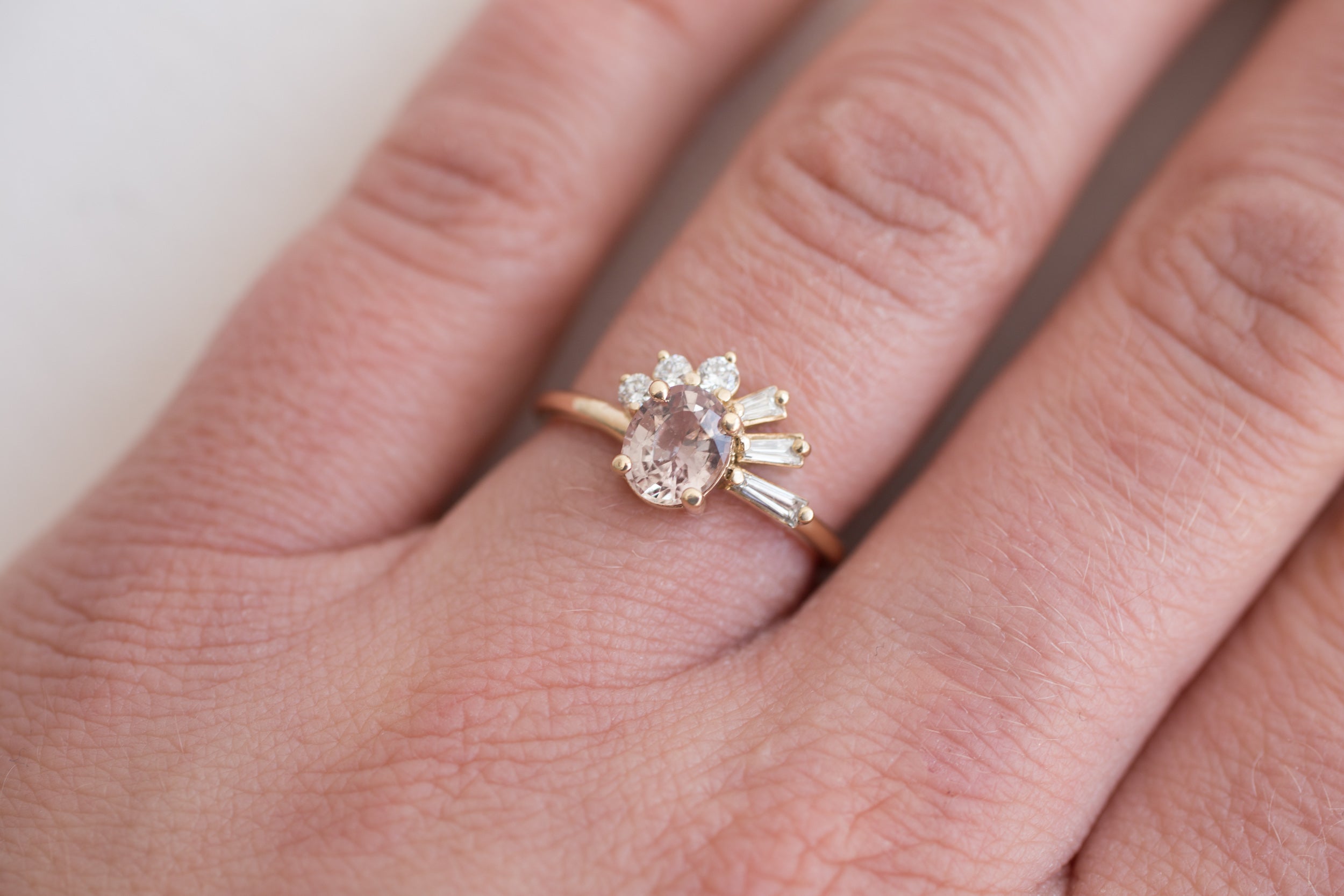 Mauve Oval Sapphire + Diamond Cluster Engagement Ring | 14k Recycled Gold | One of a Kind