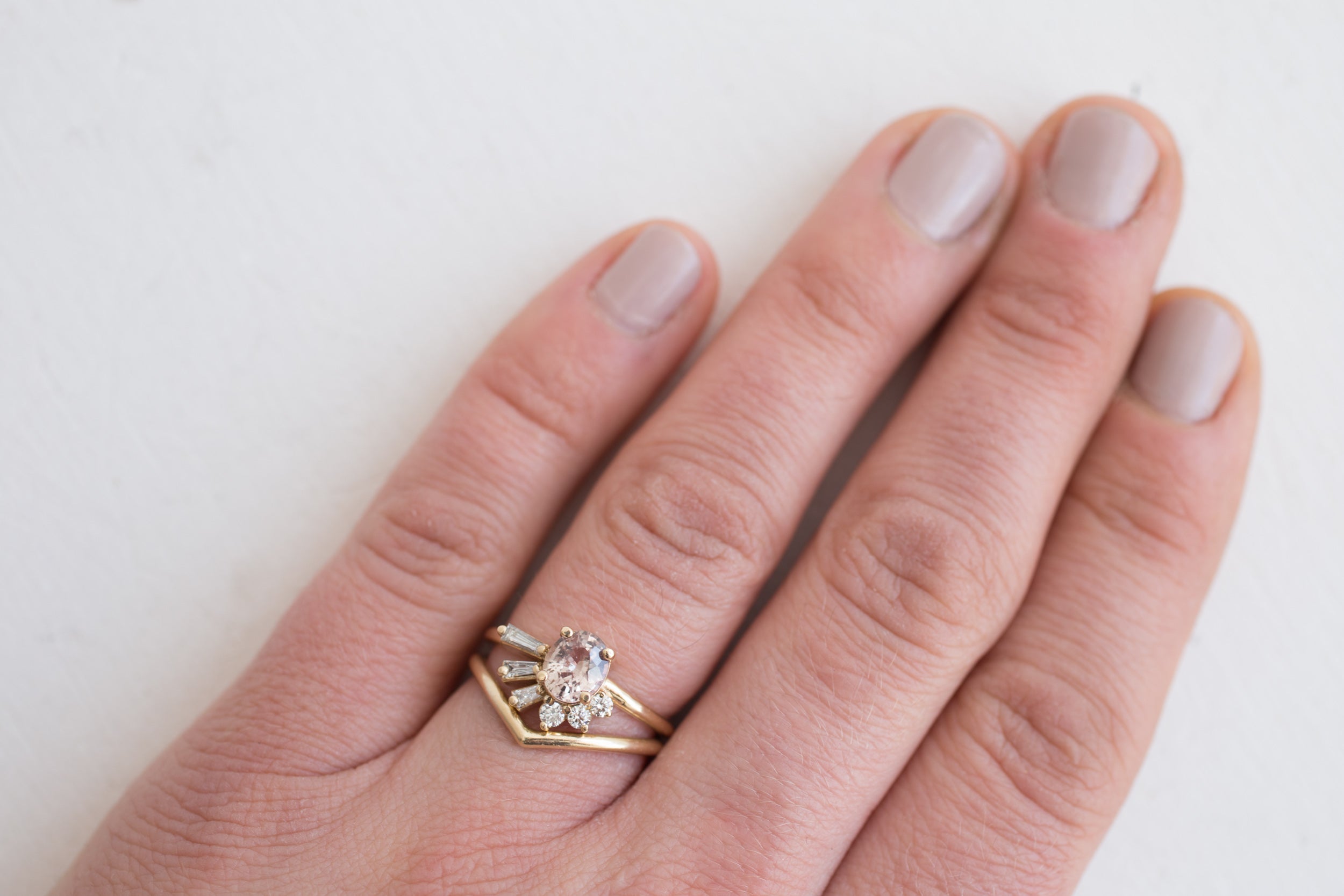 Mauve Oval Sapphire + Diamond Cluster Engagement Ring | 14k Recycled Gold | One of a Kind