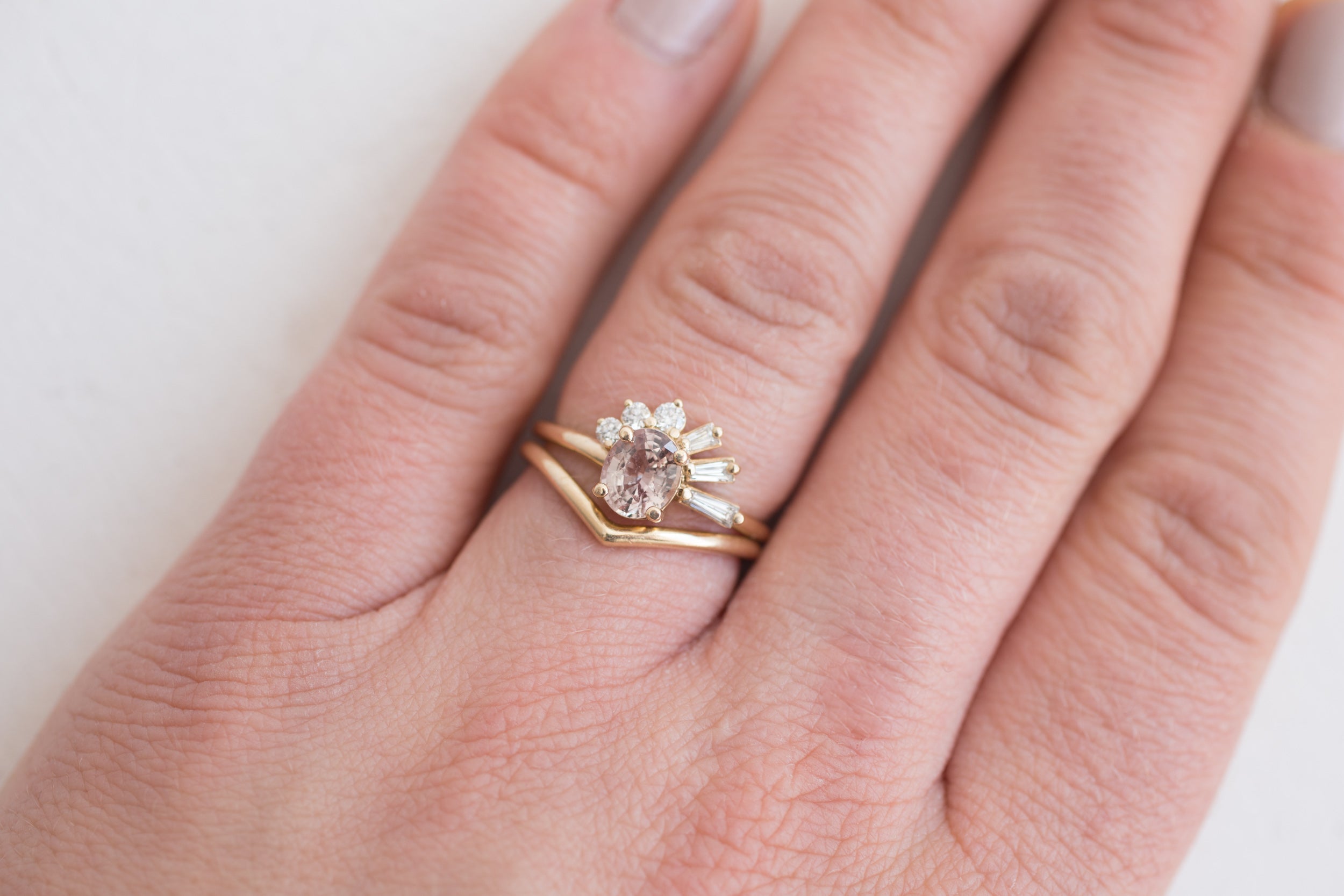 Mauve Oval Sapphire + Diamond Cluster Engagement Ring | 14k Recycled Gold | One of a Kind