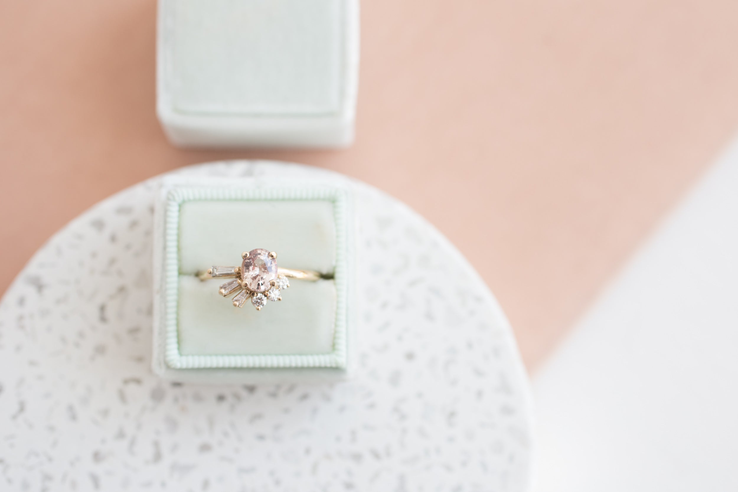 Mauve Oval Sapphire + Diamond Cluster Engagement Ring | 14k Recycled Gold | One of a Kind