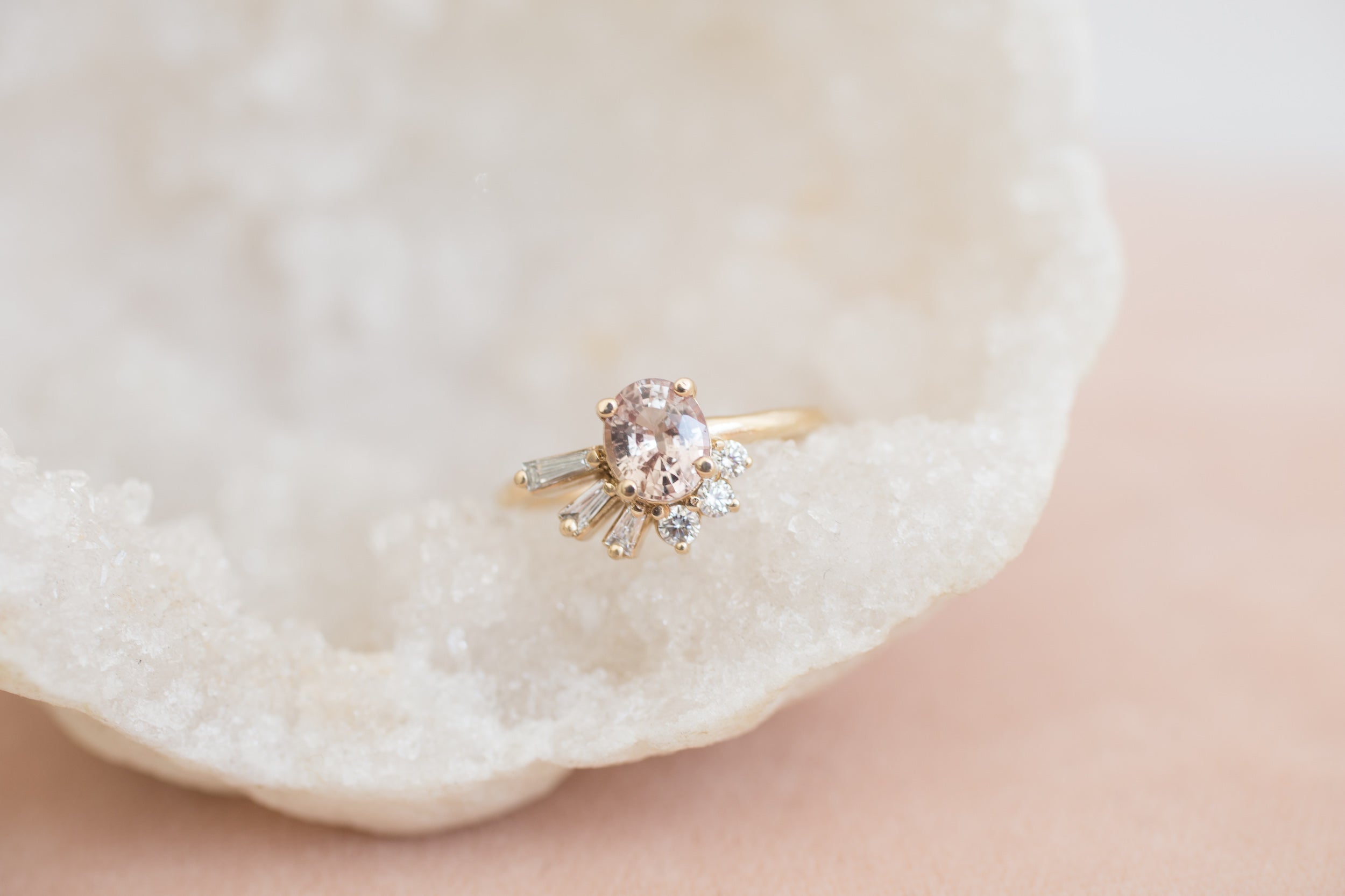 Mauve Oval Sapphire + Diamond Cluster Engagement Ring | 14k Recycled Gold | One of a Kind