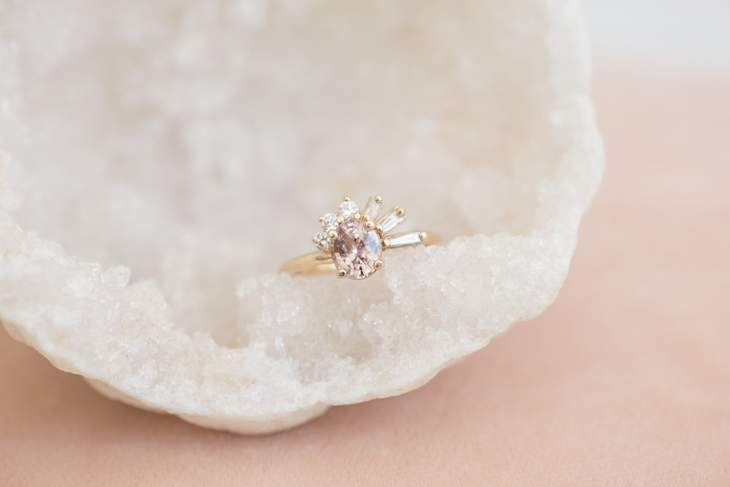 Mauve Oval Sapphire + Diamond Cluster Engagement Ring | 14k Recycled Gold | One of a Kind