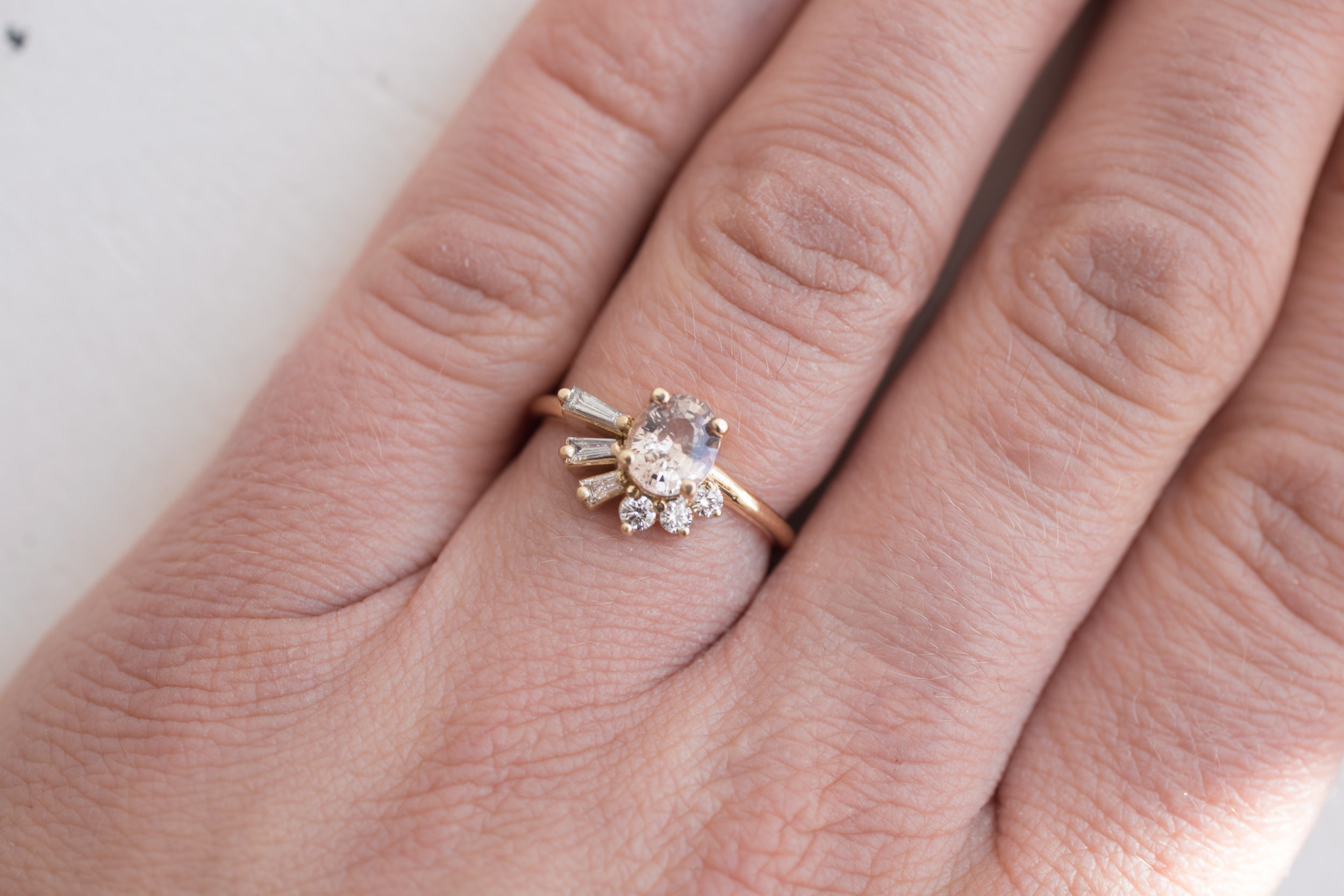 Mauve Oval Sapphire + Diamond Cluster Engagement Ring | 14k Recycled Gold | One of a Kind